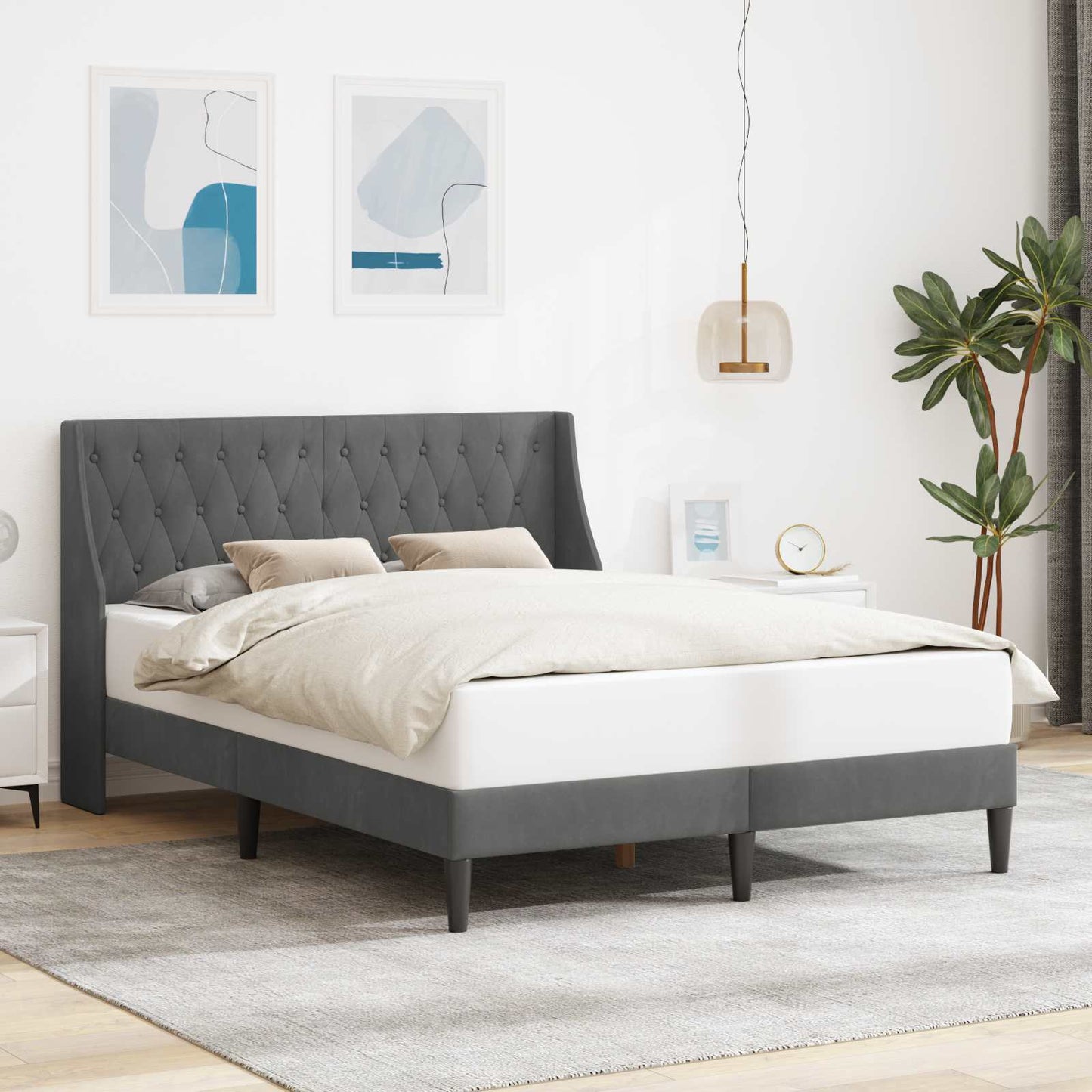 Sengestel med hovedgærde Mørkegrå 140 x 200 cm Fløjl