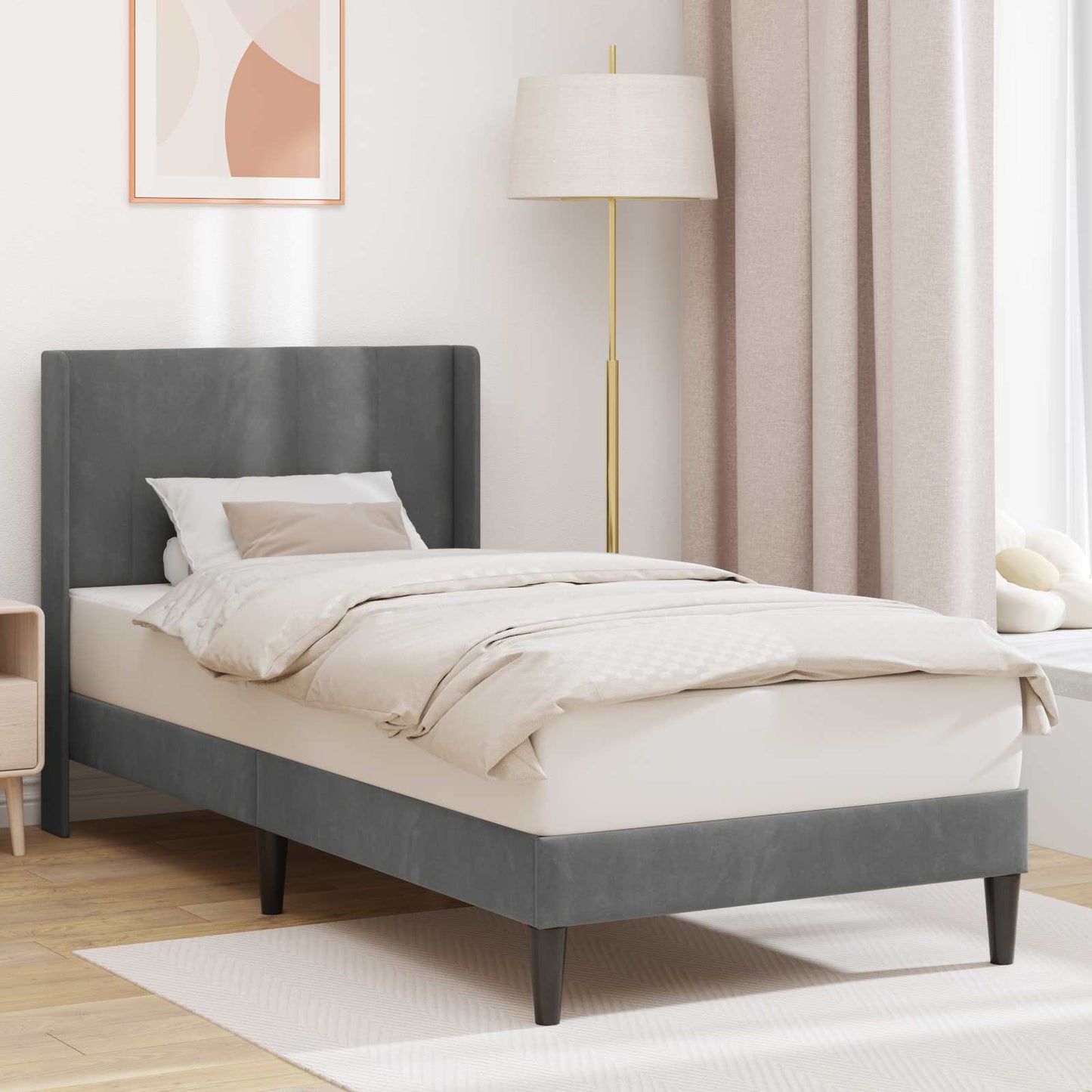 Sengestel med hovedgærde Mørkegrå 90 x 200 cm Fløjl