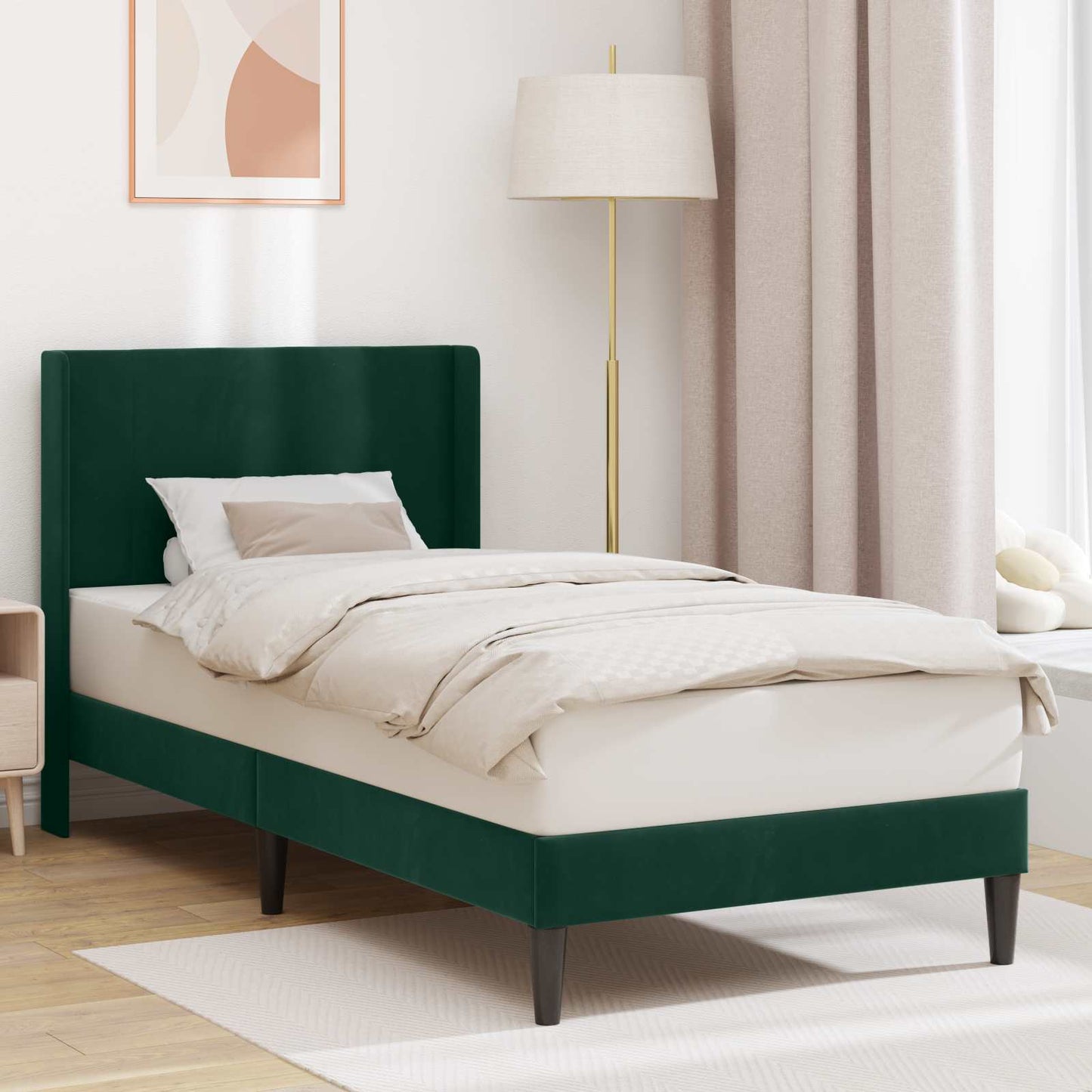 Sengestel med hovedgærde Mørkegrøn 100 x 200 cm Fløjl