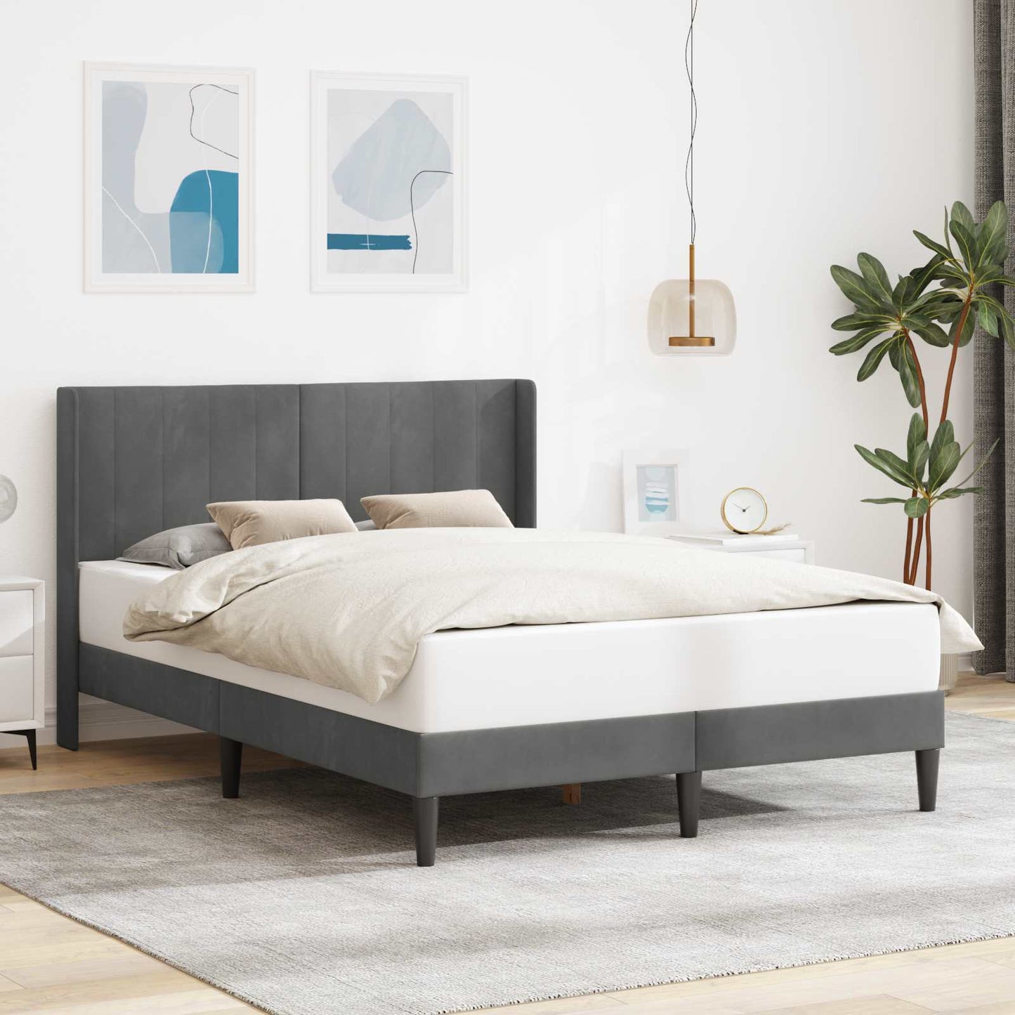 Sengestel med hovedgærde Mørkegrå 140 x 190 cm Fløjl
