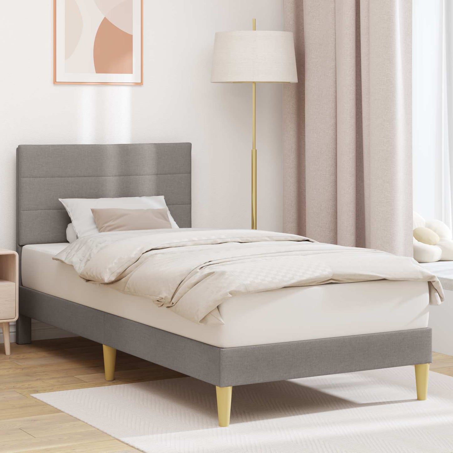 Sengestel med hovedgærde Gråbrun 100 x 200 cm Stof
