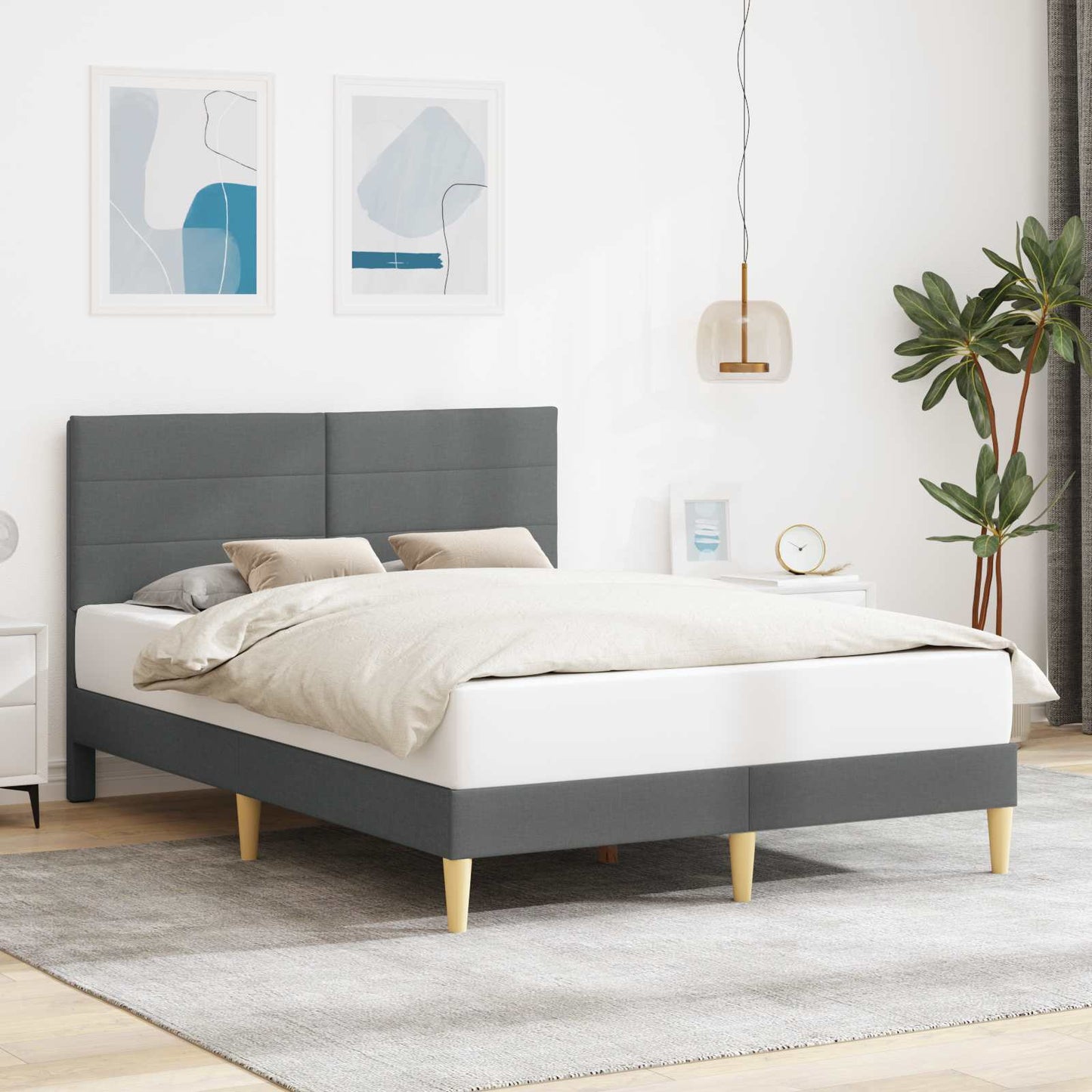 Sengestel med hovedgærde Mørkegrå 160 x 200 cm Stof