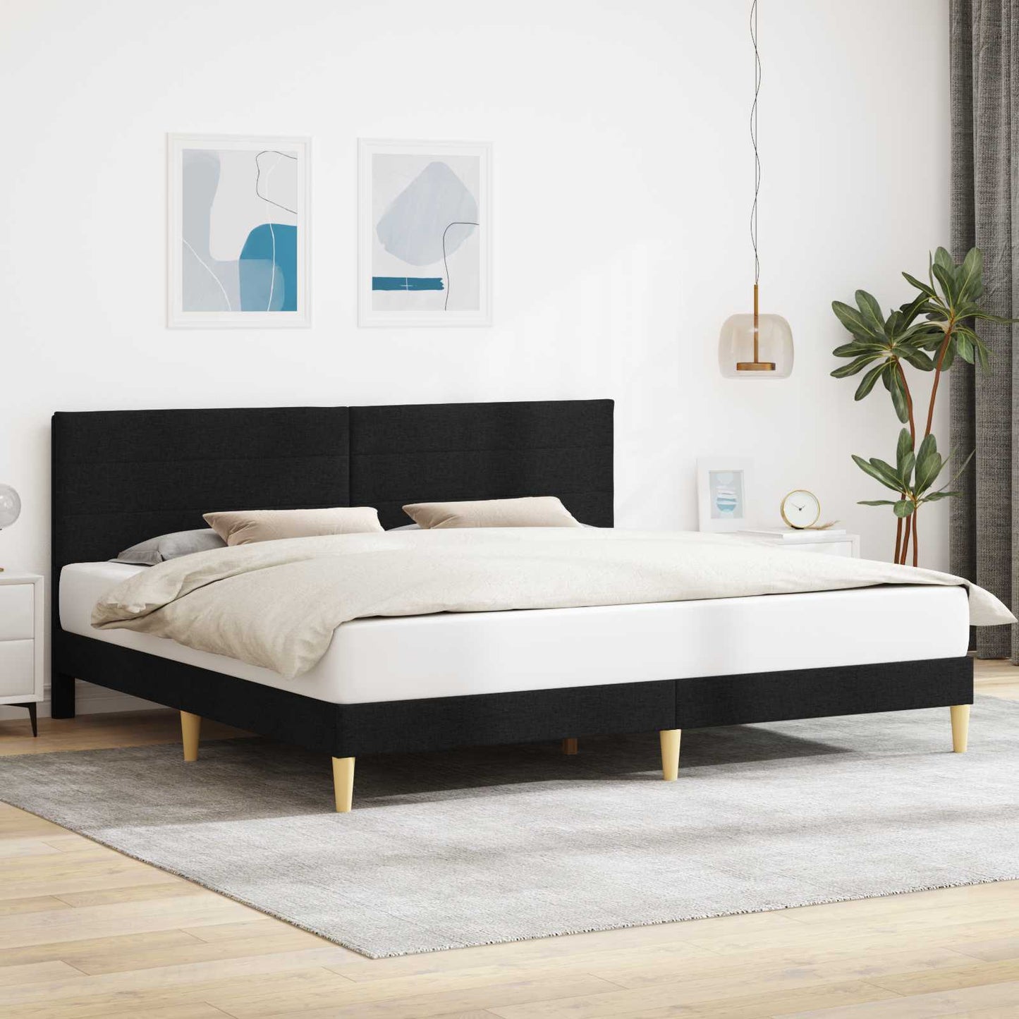Sengestel med hovedgærde Sort 180 x 200 cm Stof