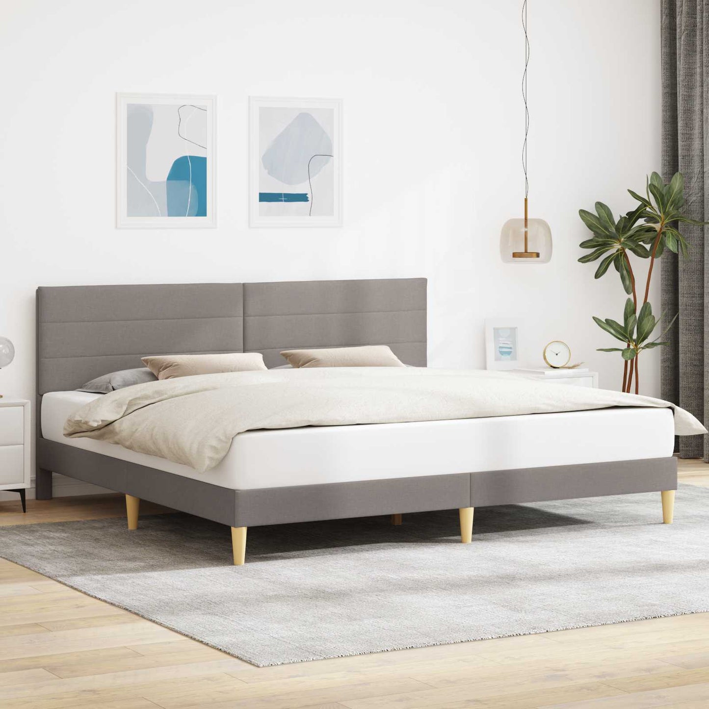 Sengestel med hovedgærde Gråbrun 200 x 200 cm Stof