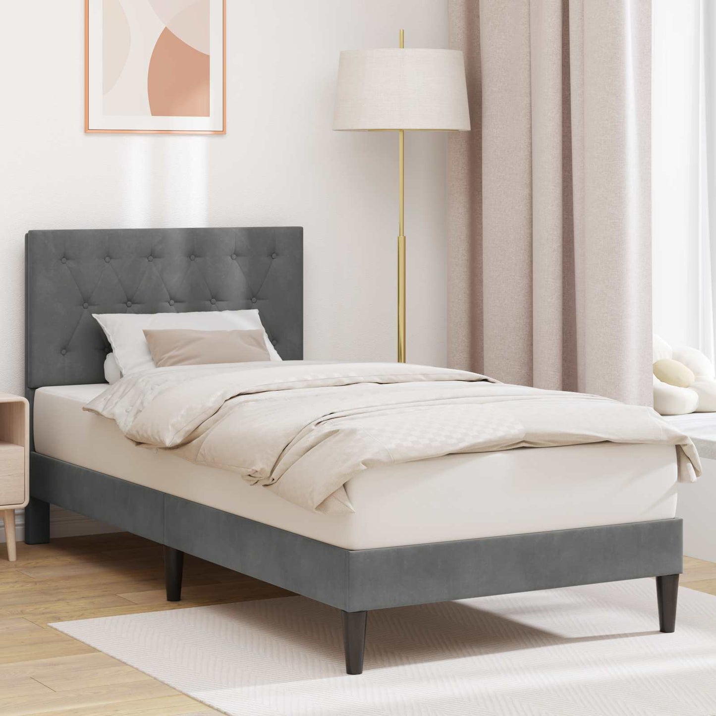 Sengestel med hovedgærde Mørkegrå 90 x 200 cm Fløjl