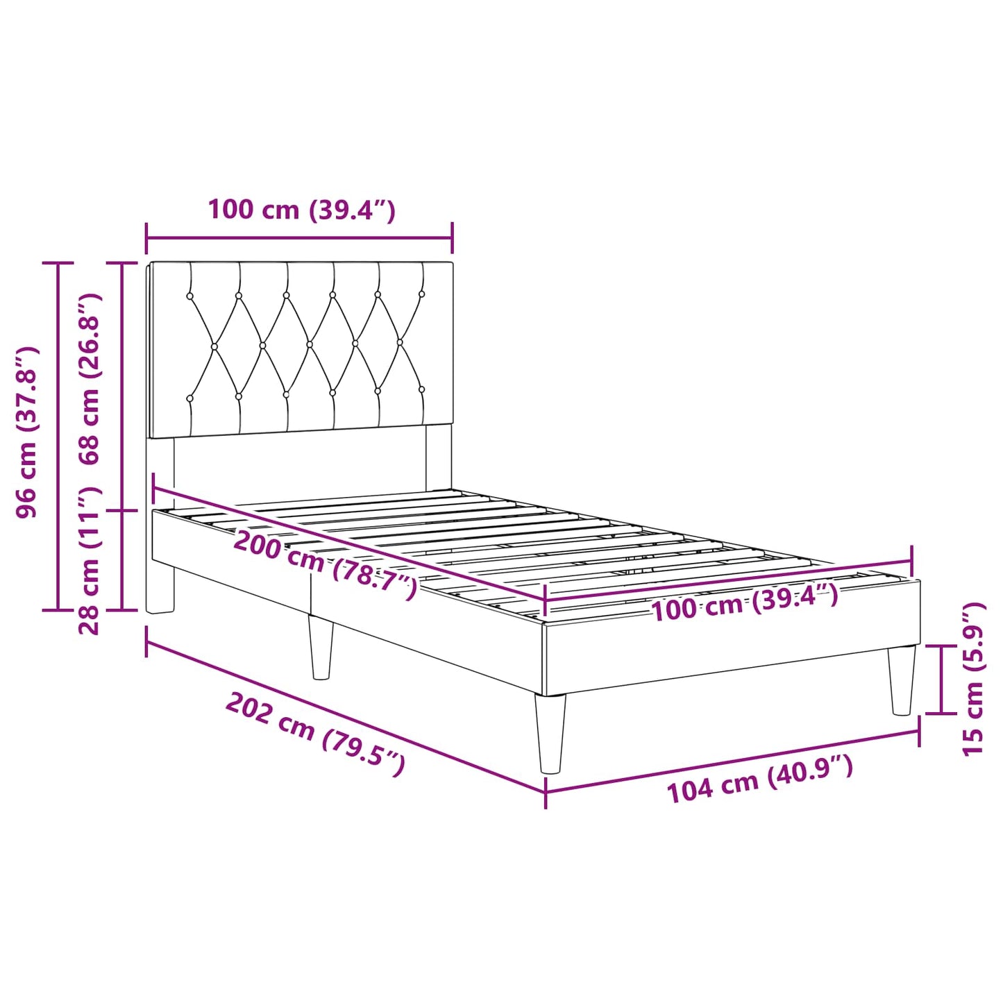 Sengestel med hovedgærde Mørkegrå 100 x 200 cm Fløjl
