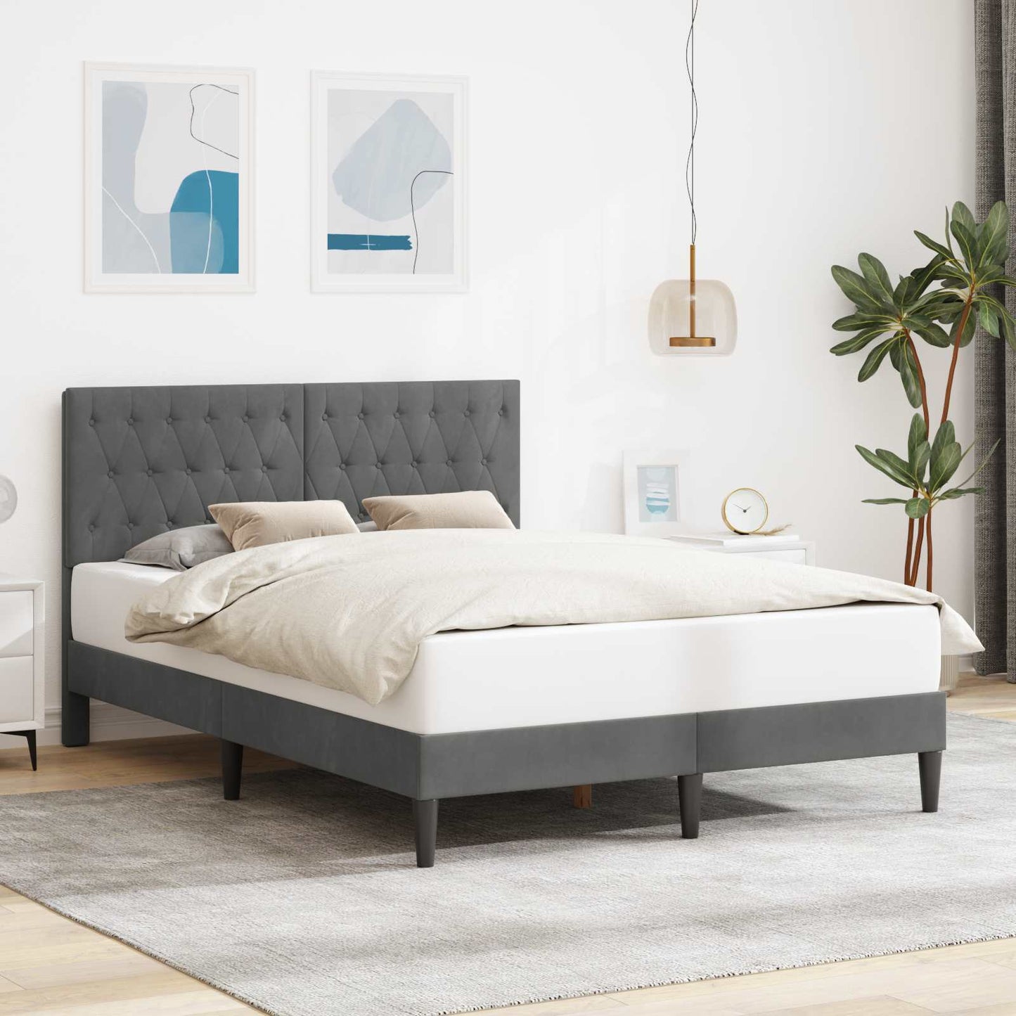 Sengestel med hovedgærde Mørkegrå 120 x 190 cm Fløjl