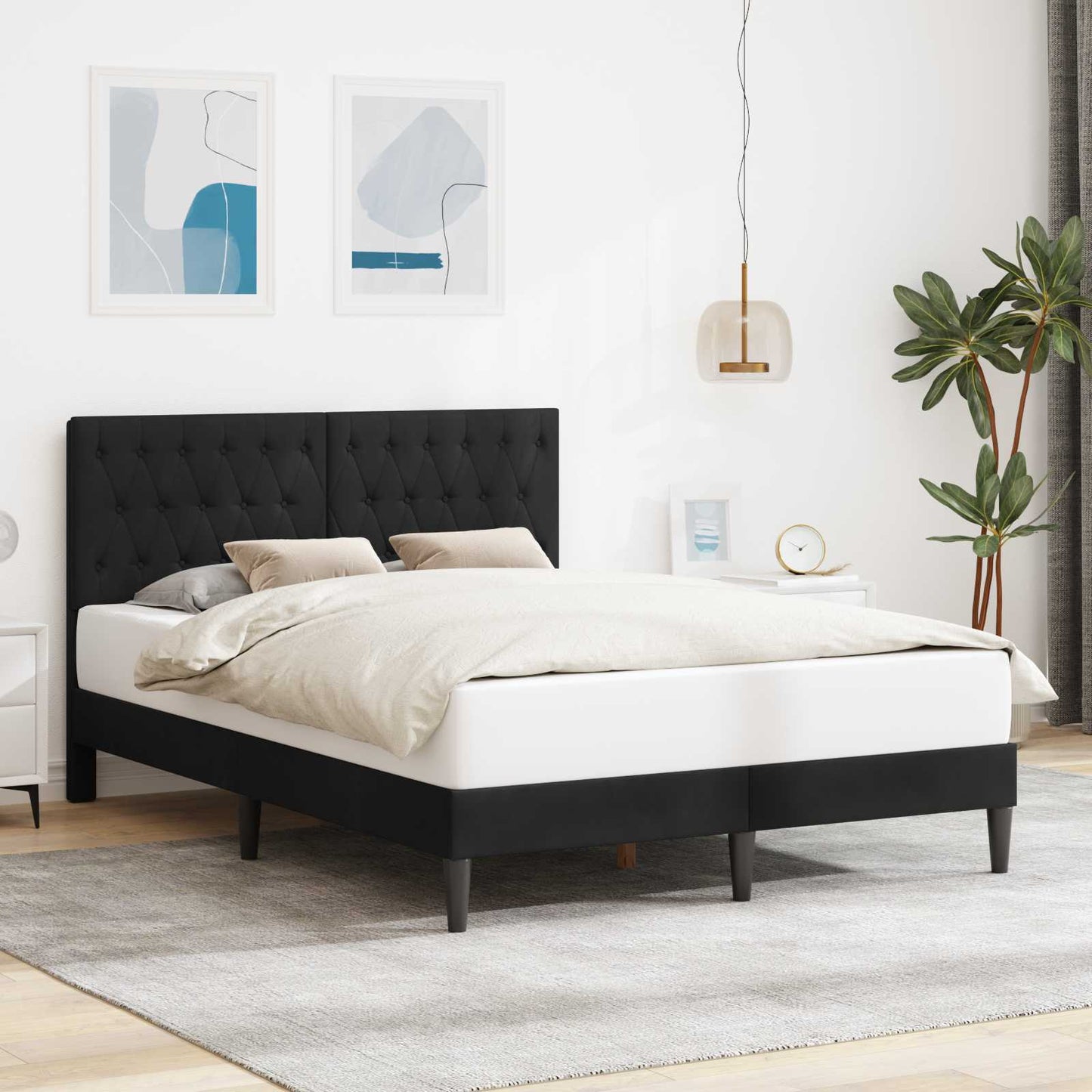 Sengestel med hovedgærde Sort 120 x 190 cm Fløjl