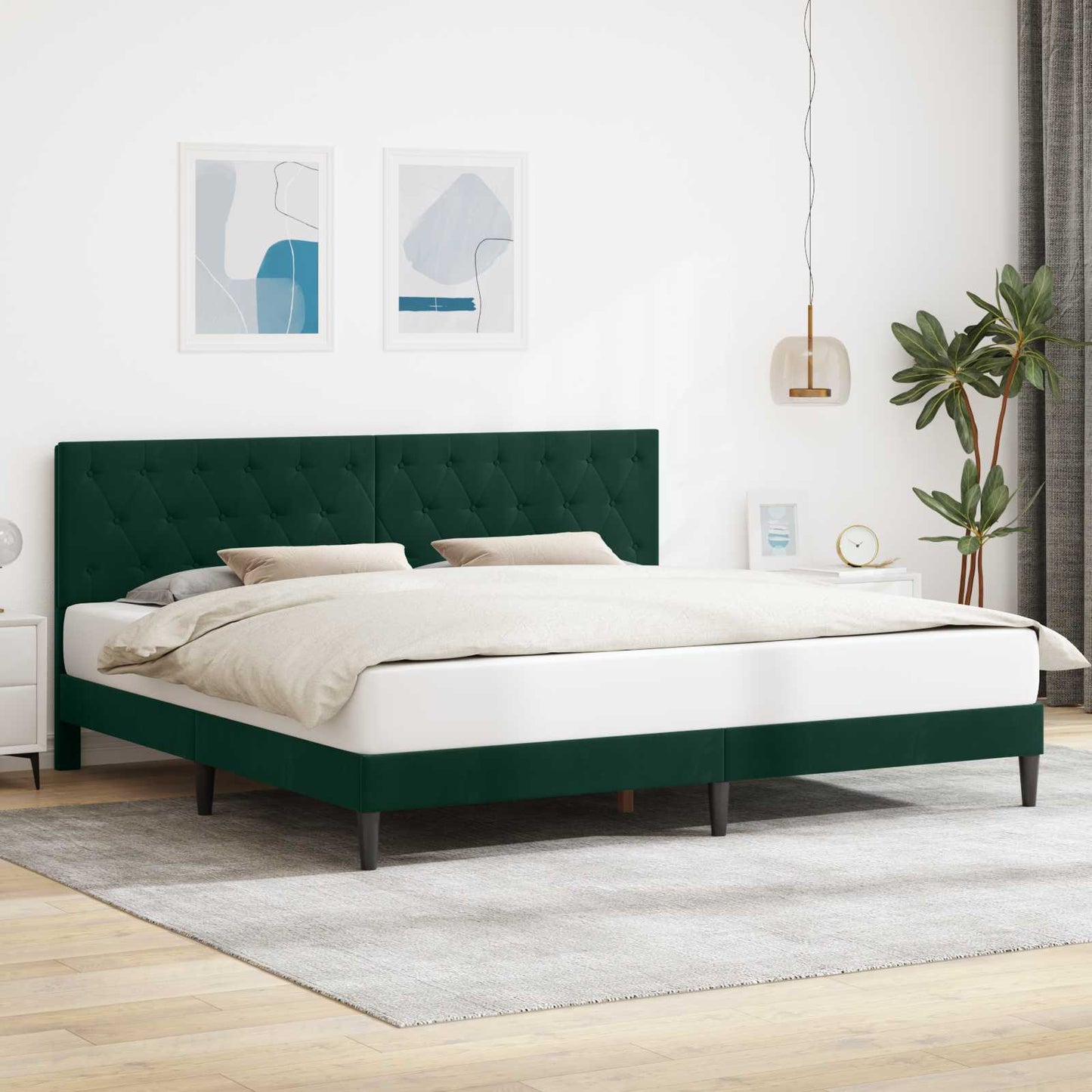 Sengestel med hovedgærde Mørkegrøn 180 x 200 cm Fløjl