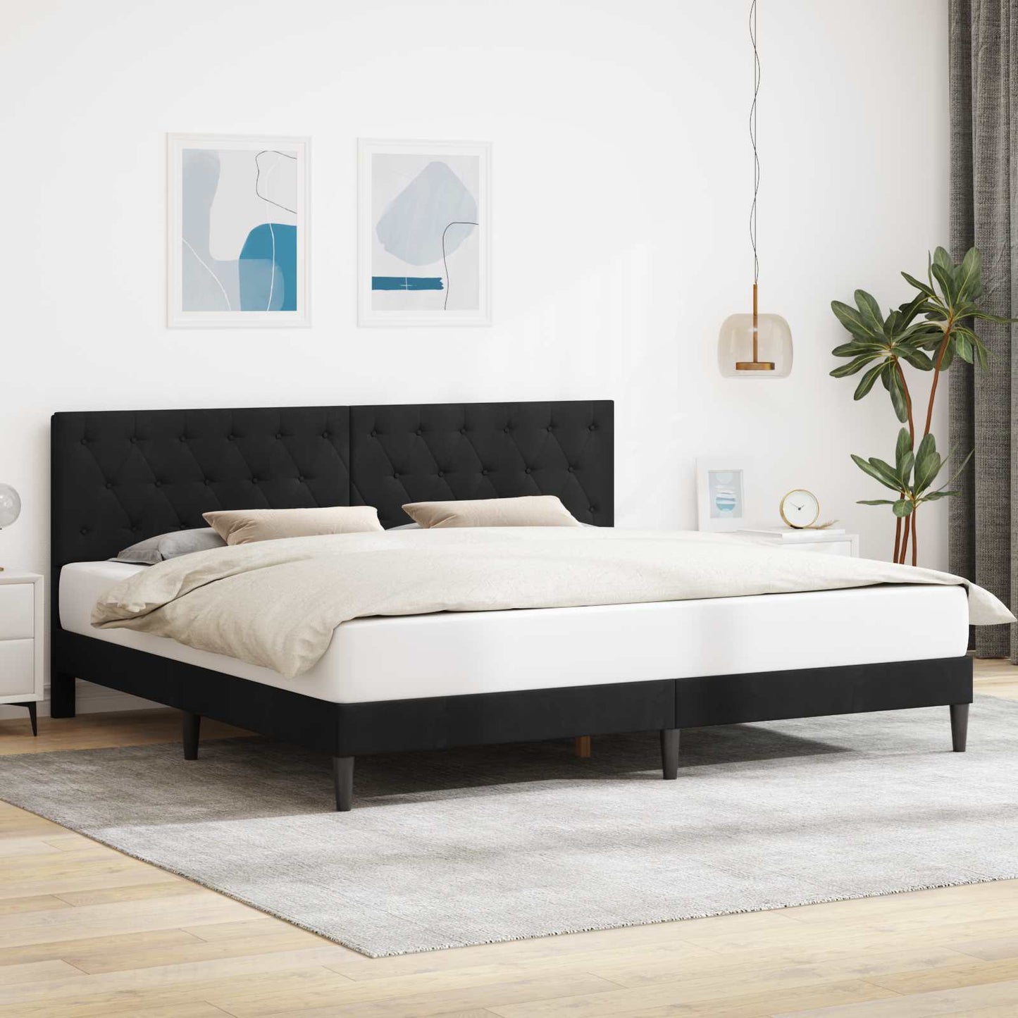 Sengestel med hovedgærde Sort 200 x 200 cm Fløjl