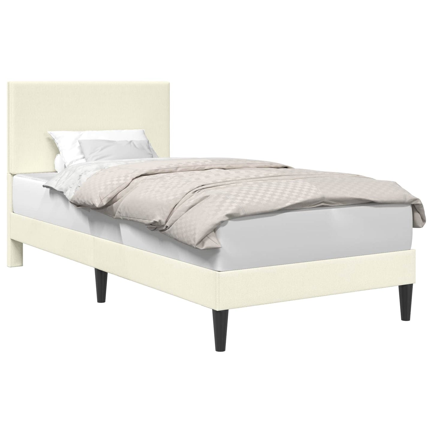 Sengestel med hovedgærde Cremefarvet 90 x 190 cm Velourstof
