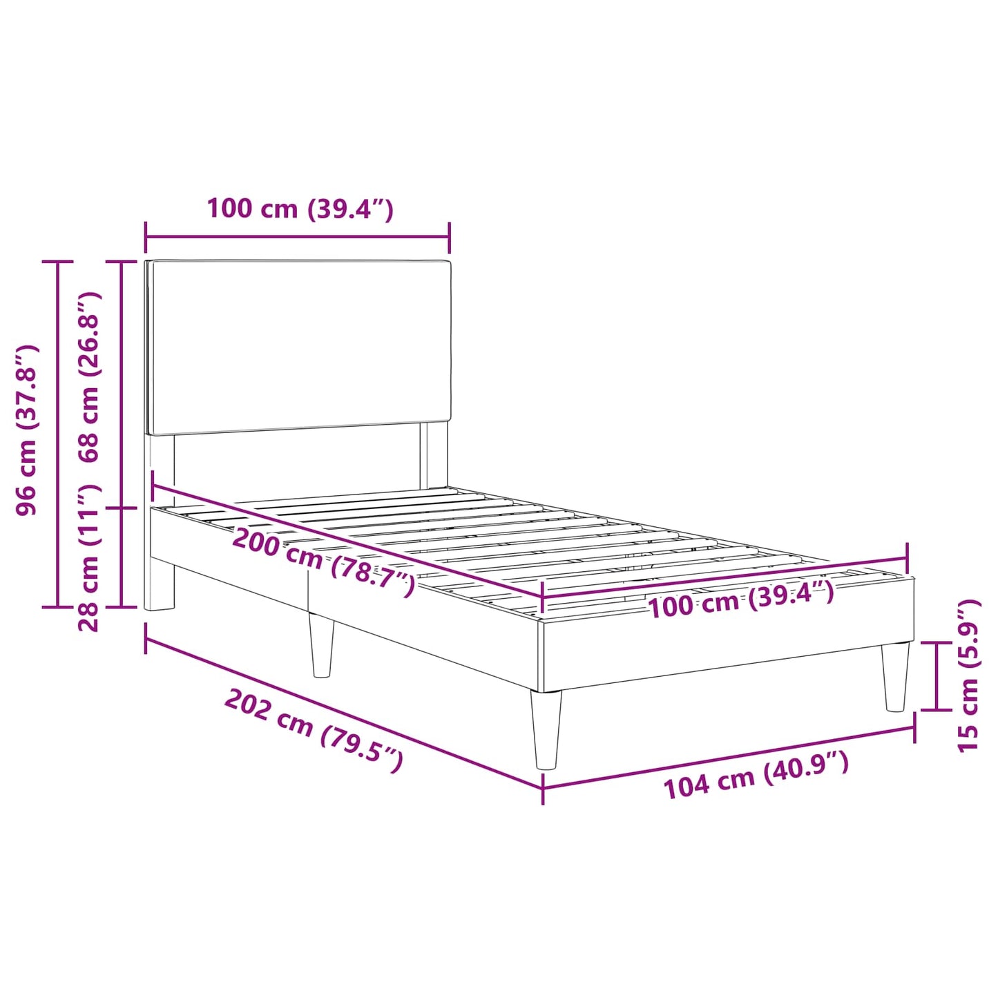 Sengestel med hovedgærde Lysegrå 100 x 200 cm Velourstof