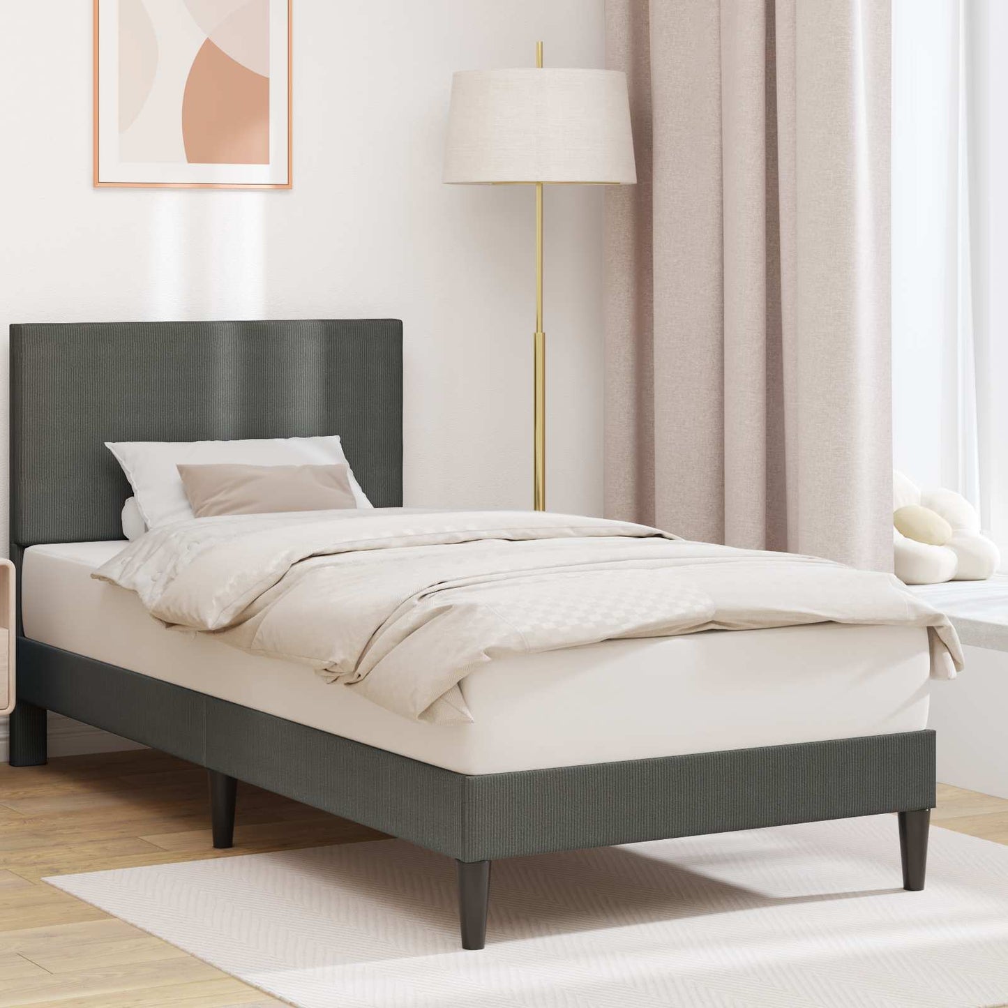 Sengestel med hovedgærde Mørkegrå 100 x 200 cm Velourstof
