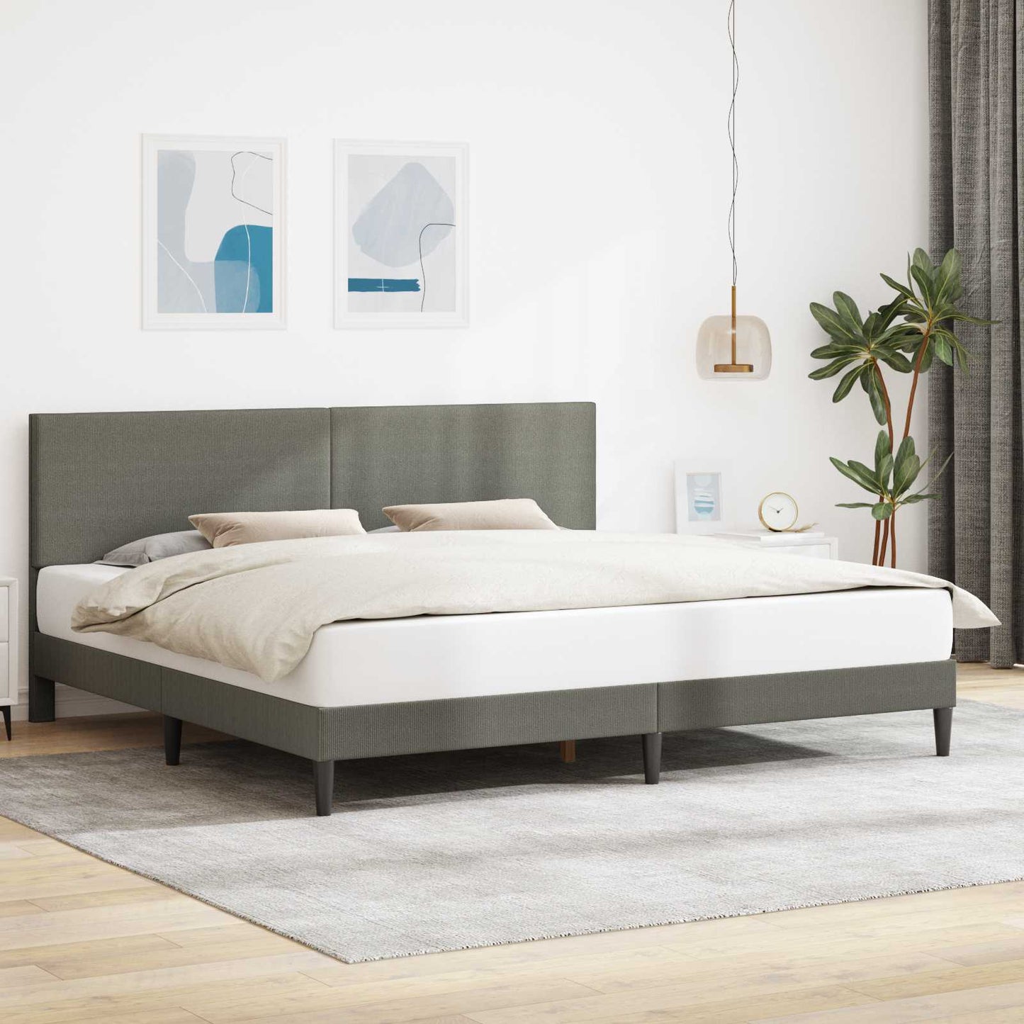 Sengestel med hovedgærde Lysegrå 200 x 200 cm Velourstof