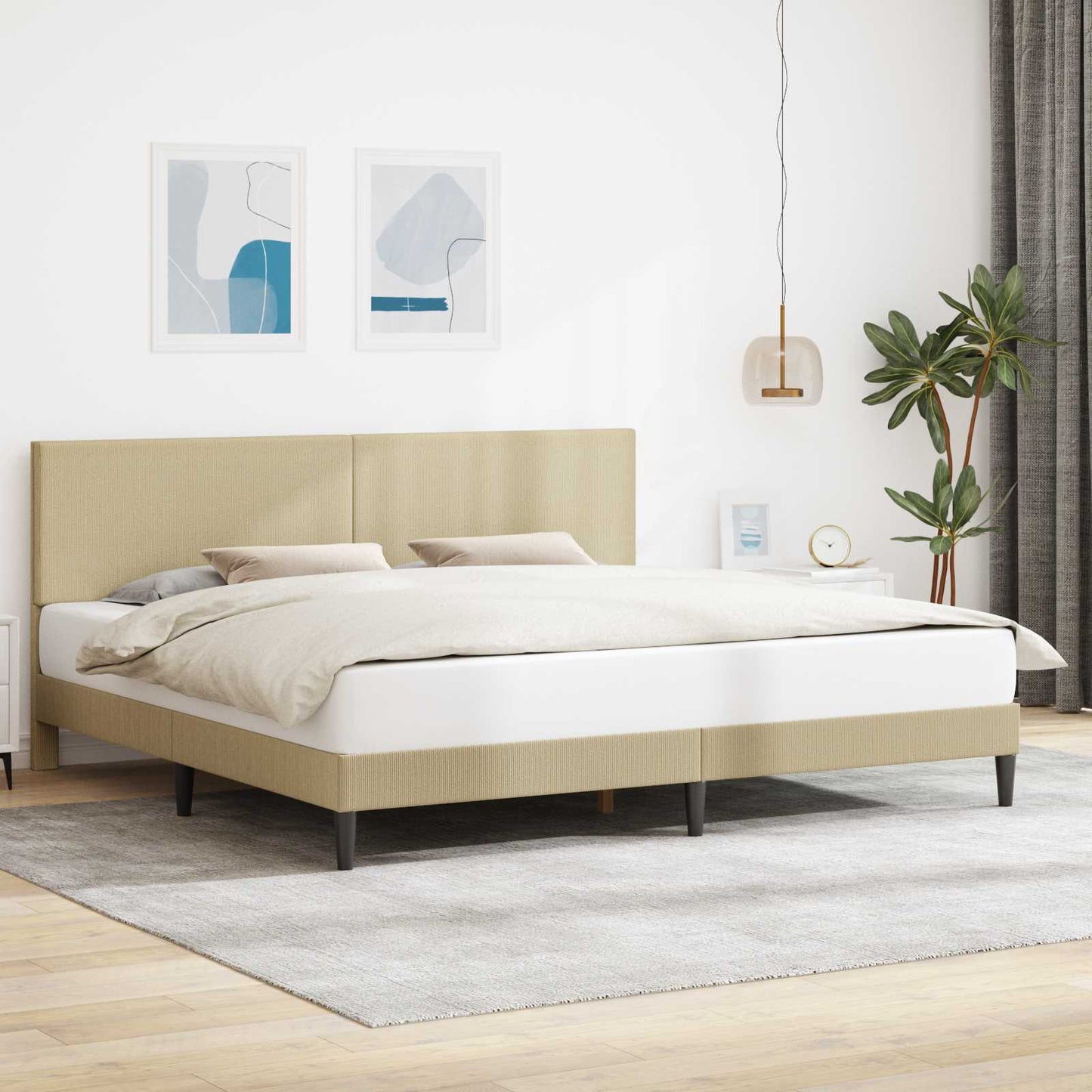 Sengestel med hovedgærde Lys Grøn Grå 200 x 200 cm Velourstof