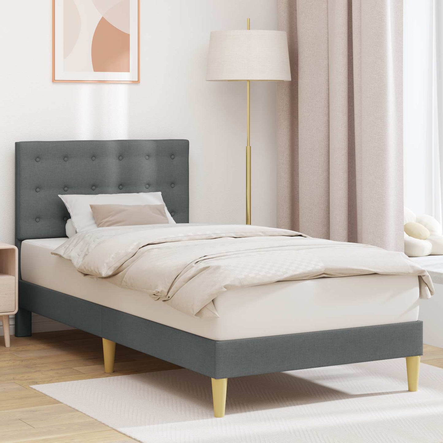 Sengestel med hovedgærde Mørkegrå 100 x 200 cm Stof