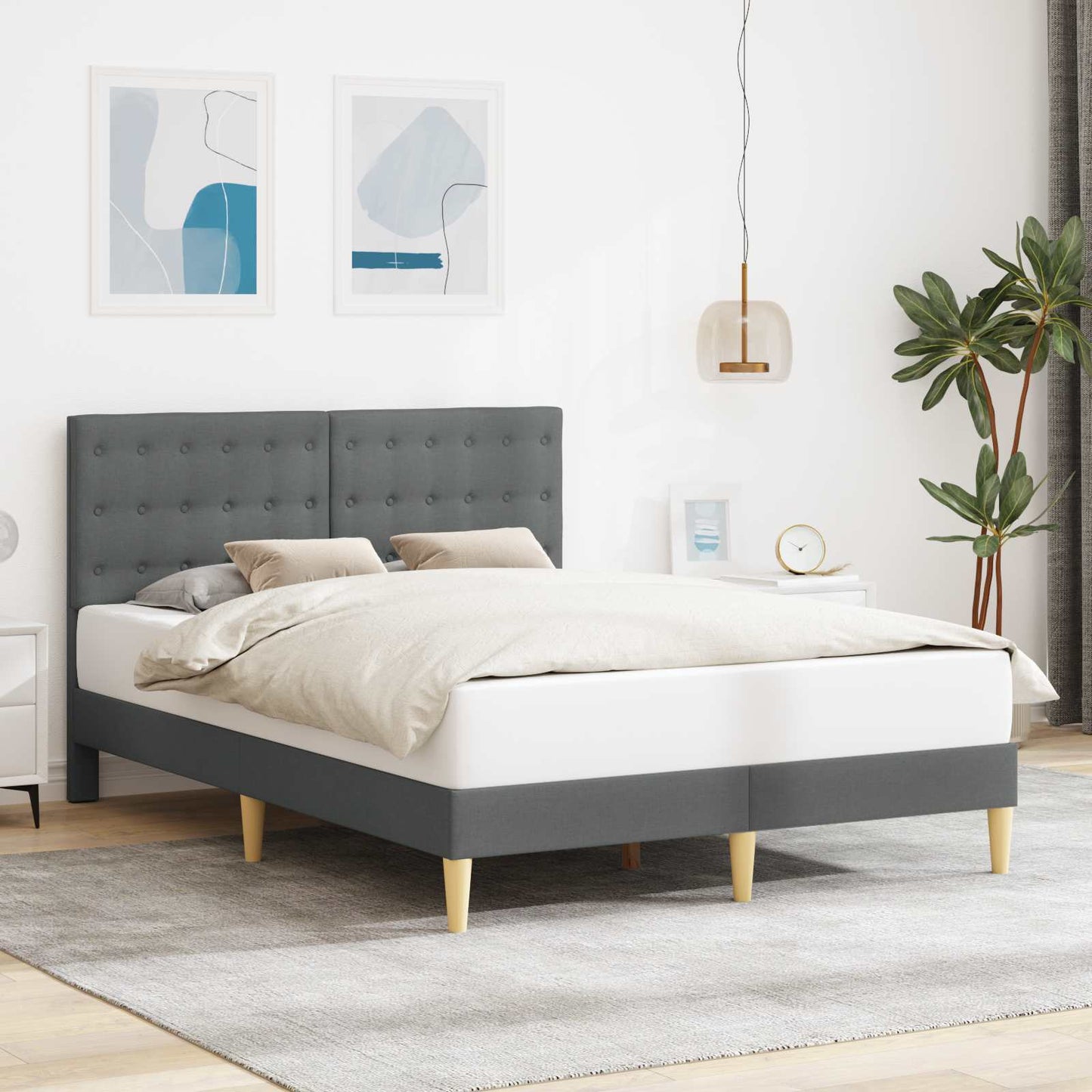 Sengestel med hovedgærde Mørkegrå 160 x 200 cm Stof