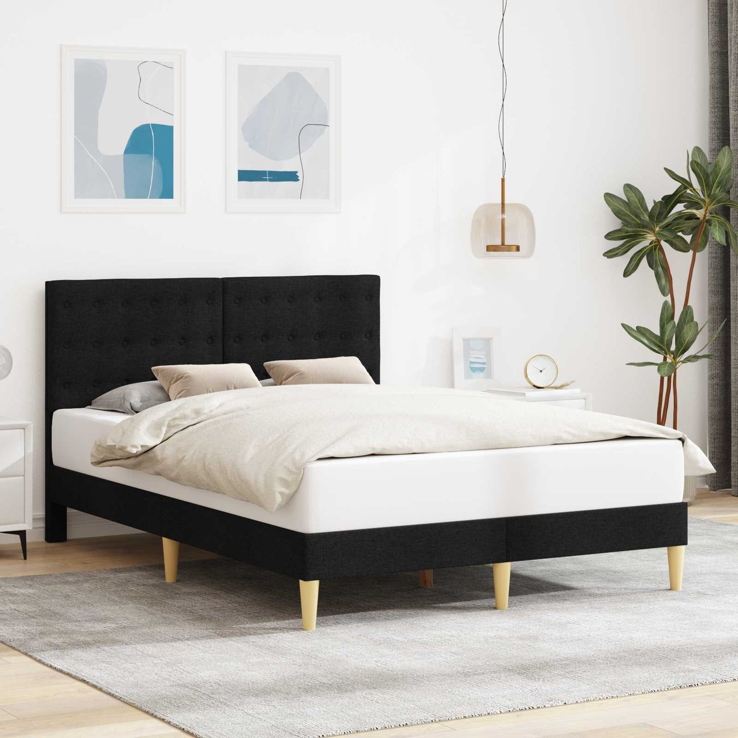 Sengestel med hovedgærde Sort 160 x 200 cm Stof