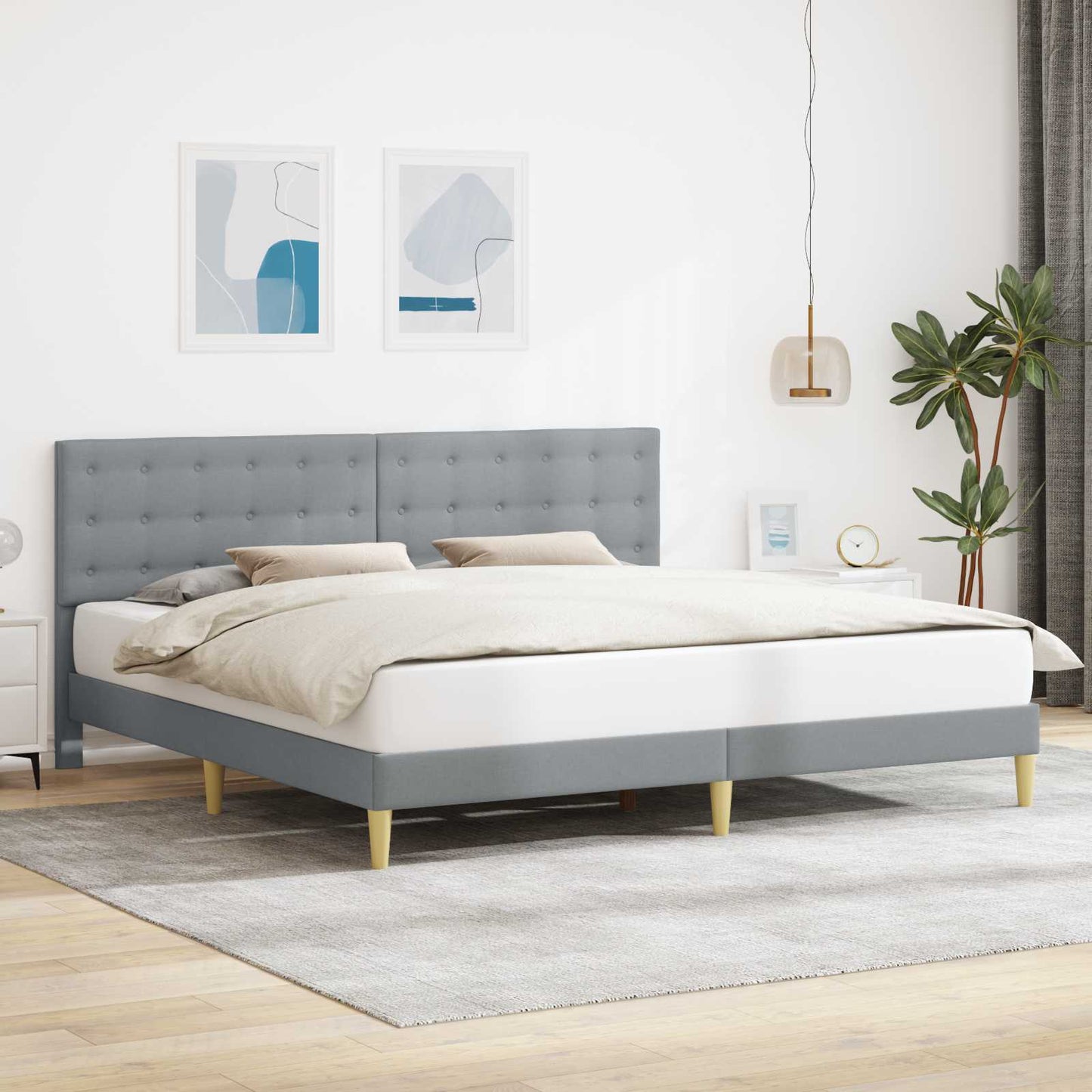 Sengestel med hovedgærde Lysegrå 180 x 200 cm Stof