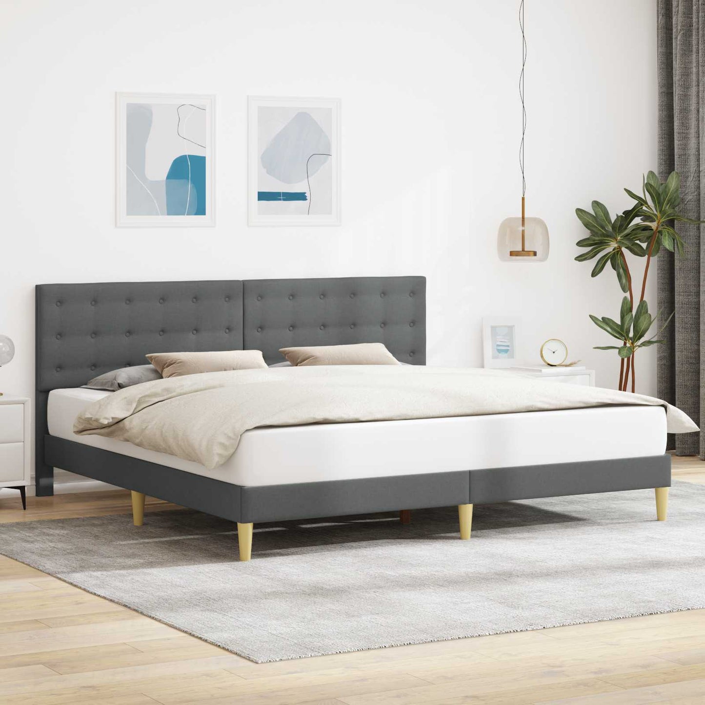 Sengestel med hovedgærde Mørkegrå 200 x 200 cm Stof