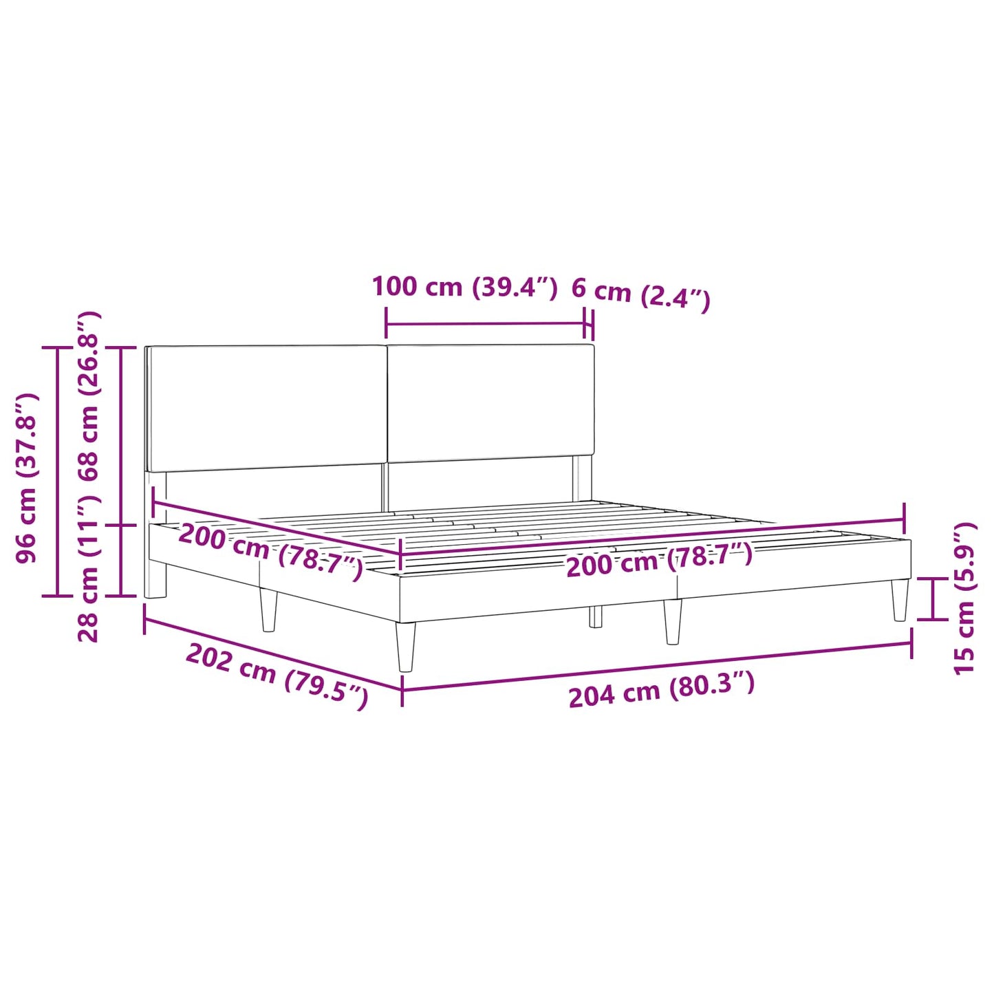 Sengestel med hovedgærde Mørkegrå 200 x 200 cm Stof