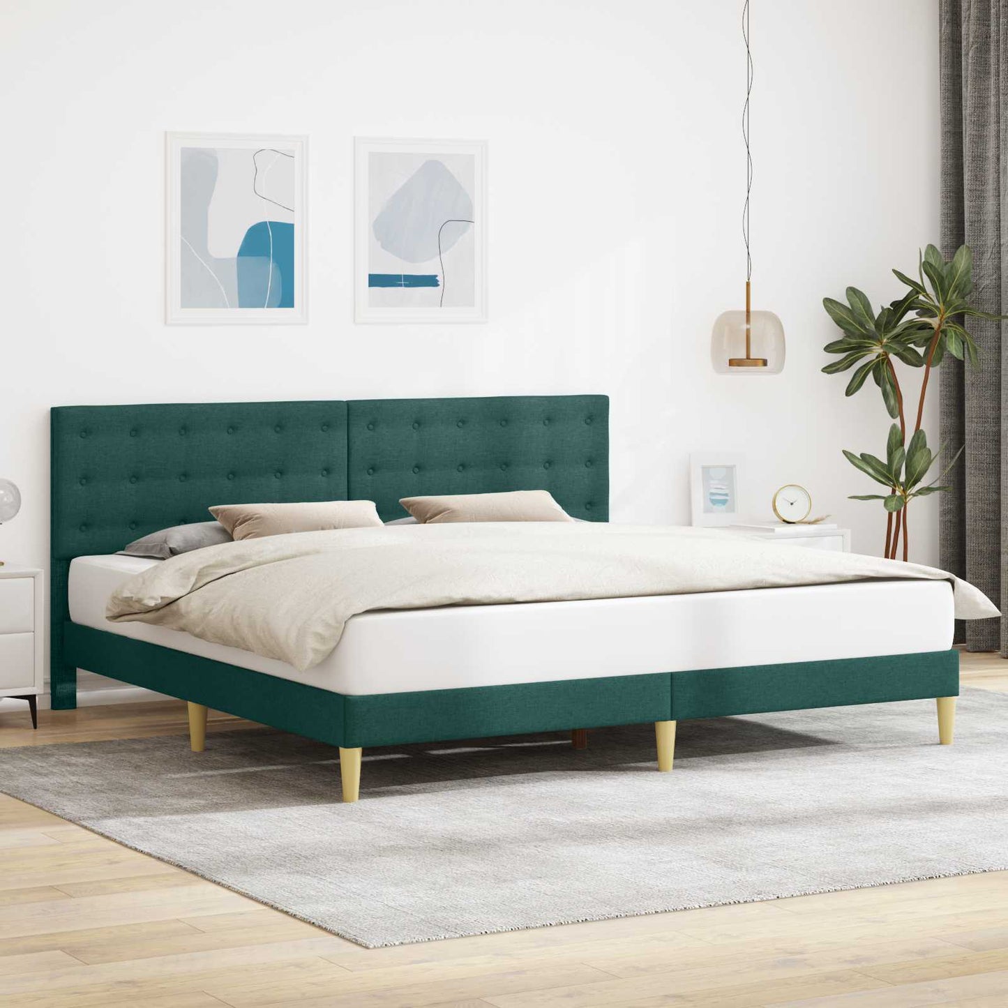 Sengestel med hovedgærde Mørkegrøn 200 x 200 cm Stof