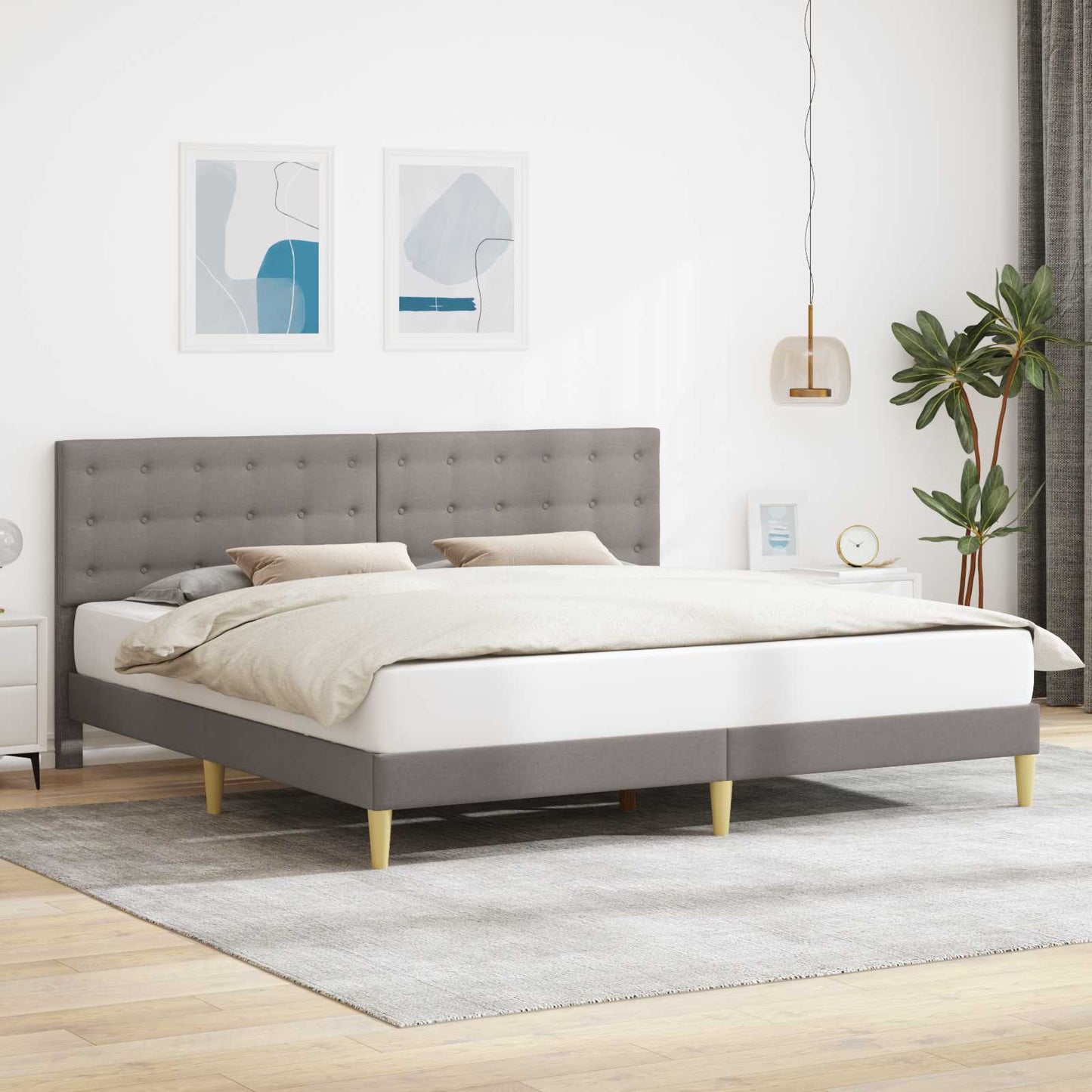 Sengestel med hovedgærde Gråbrun 200 x 200 cm Stof