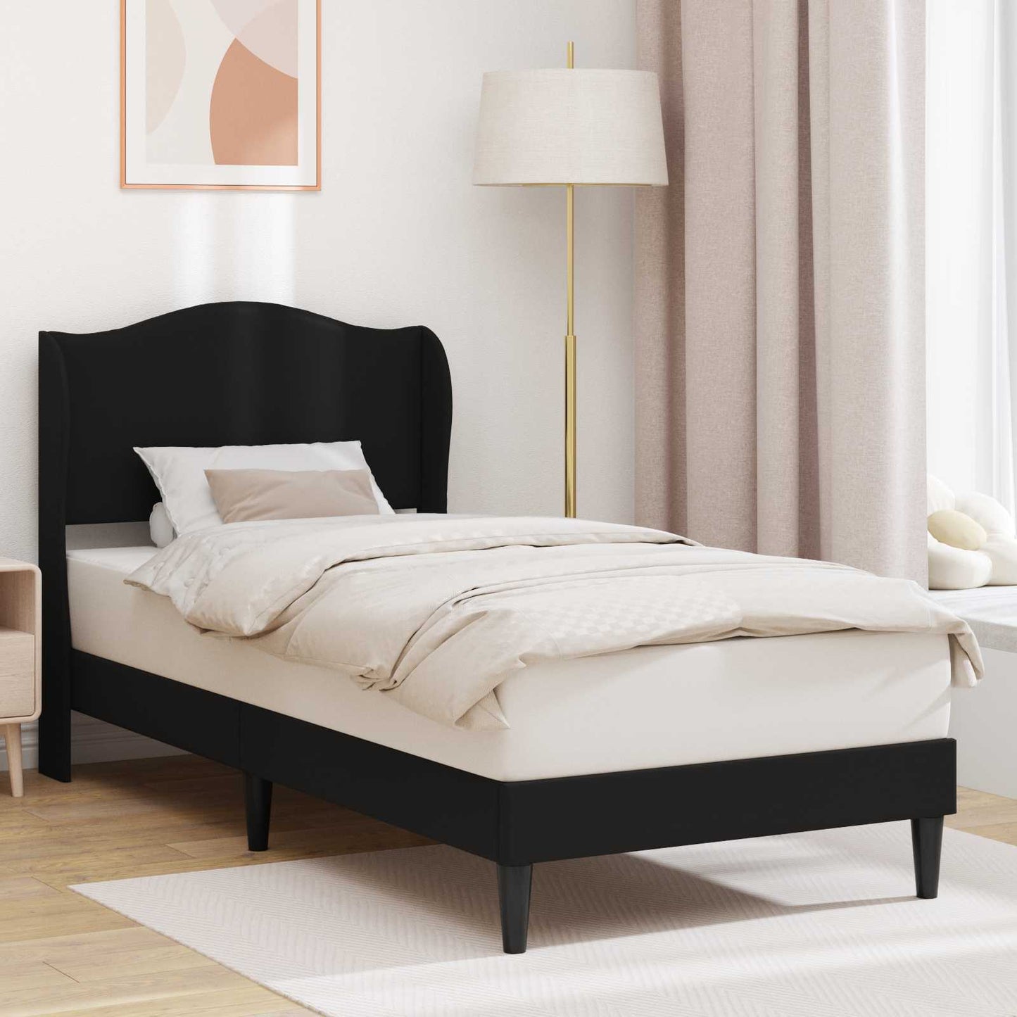 Sengestel med hovedgærde Sort 90 x 190 cm Kunstlæder