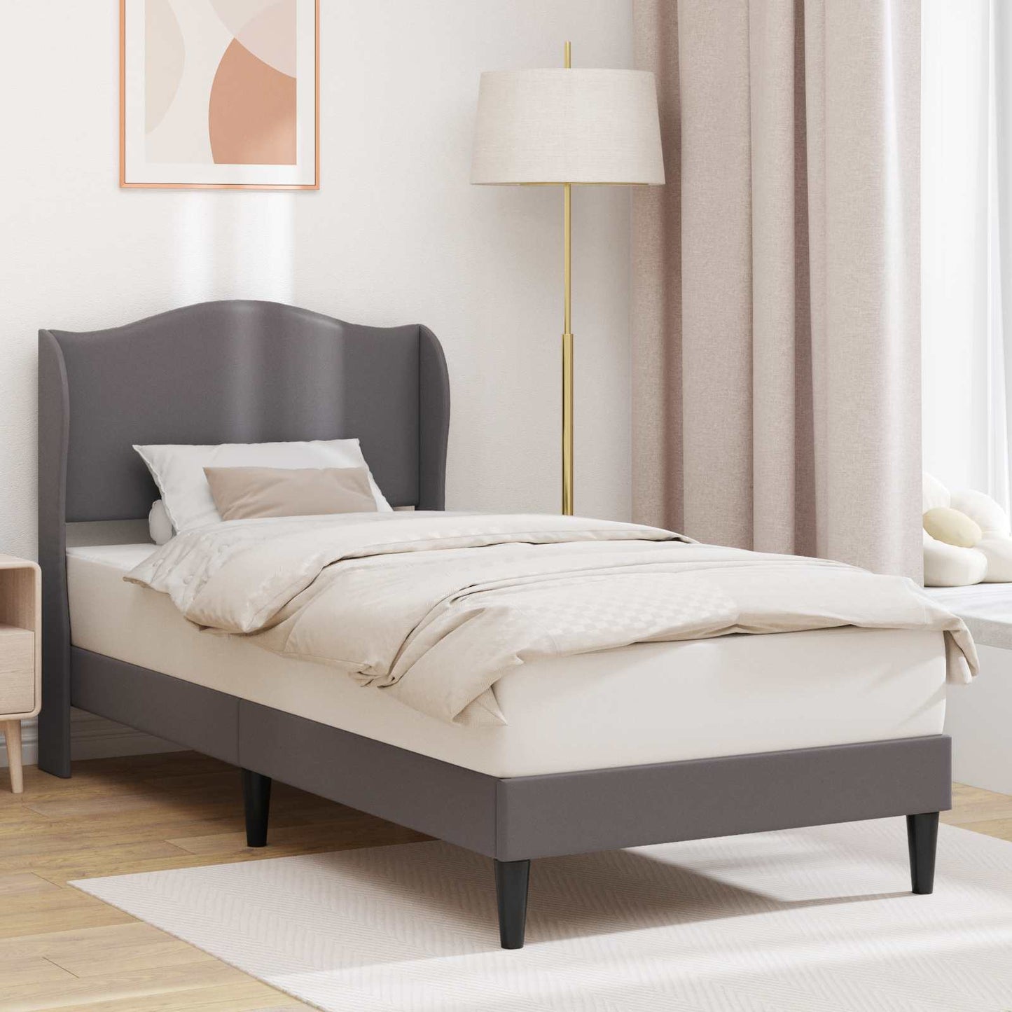 Sengestel med hovedgærde Grå 90 x 200 cm Kunstlæder
