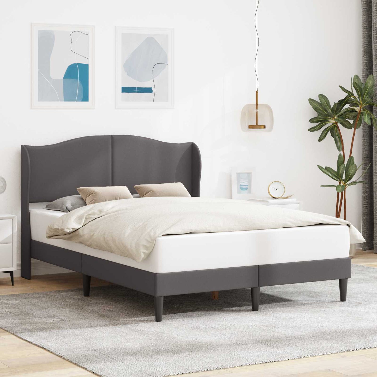 Sengestel med hovedgærde Grå 140 x 190 cm Kunstlæder