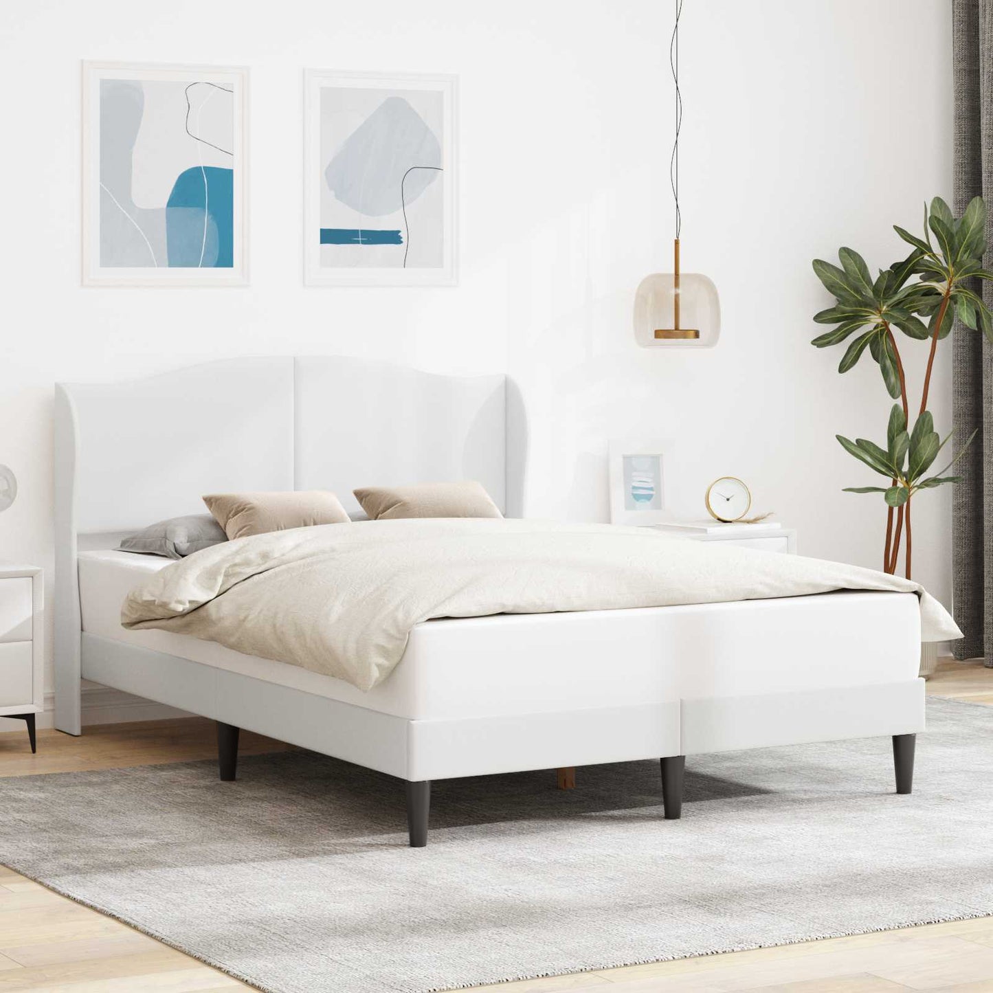 Sengestel med hovedgærde Hvid 140 x 190 cm Kunstlæder