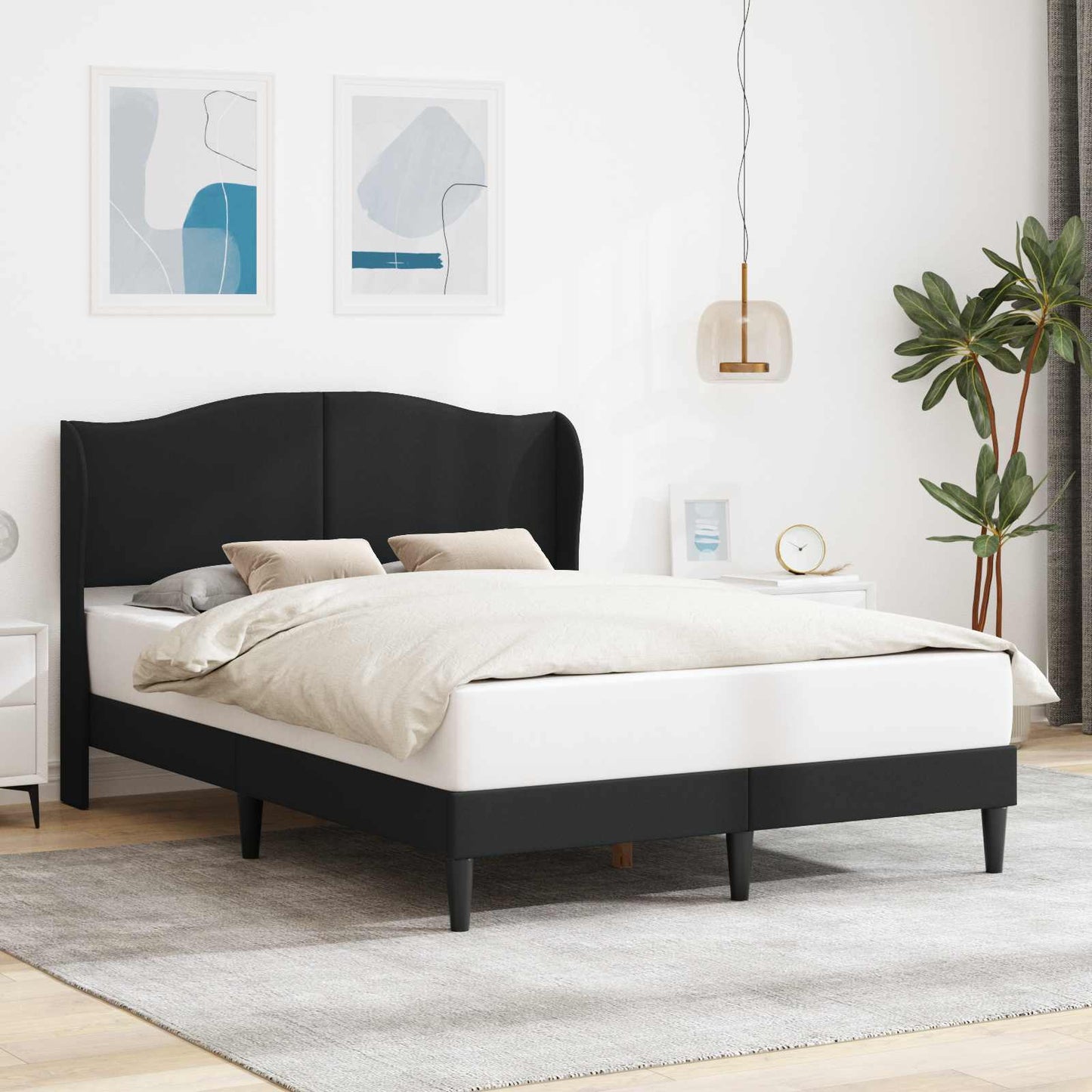 Sengestel med hovedgærde Sort 160 x 200 cm Kunstlæder