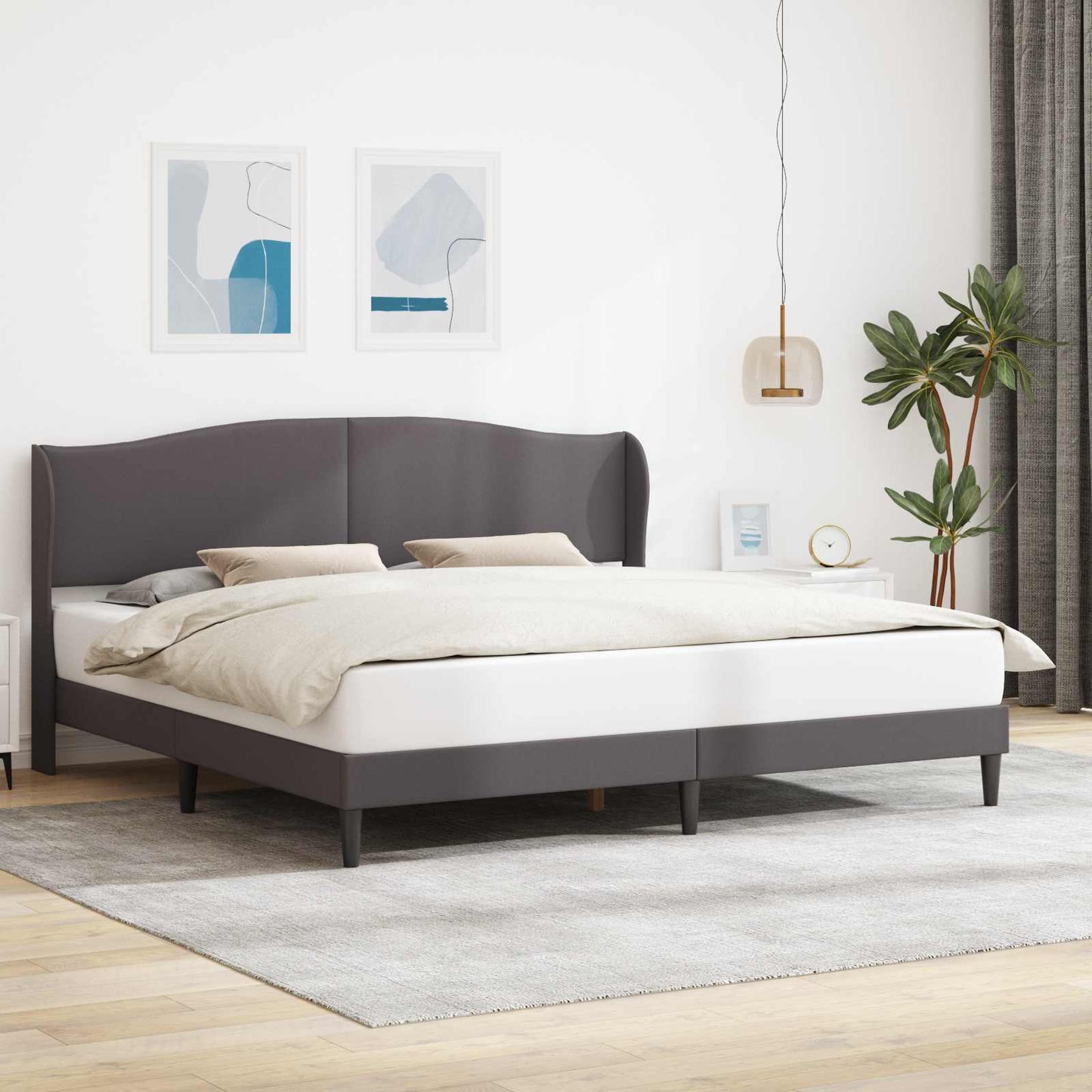 Sengestel med hovedgærde Grå 180 x 200 cm Kunstlæder