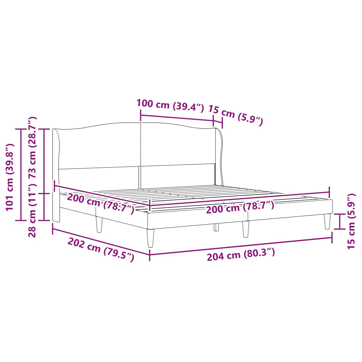 Sengestel med hovedgærde Sort 200 x 200 cm Kunstlæder