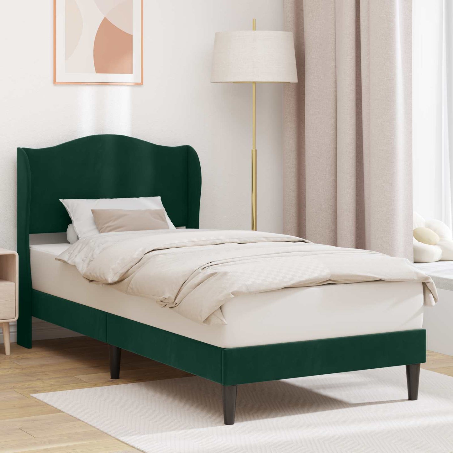 Sengestel med hovedgærde Mørkegrøn 100 x 200 cm Fløjl