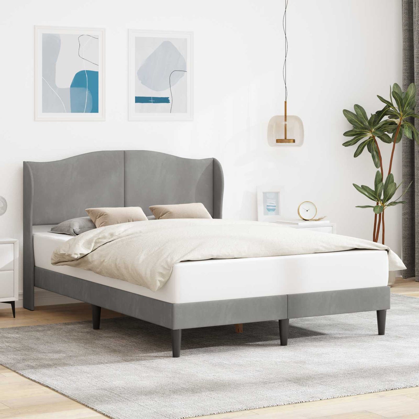 Sengestel med hovedgærde Lysegrå 160 x 200 cm Fløjl
