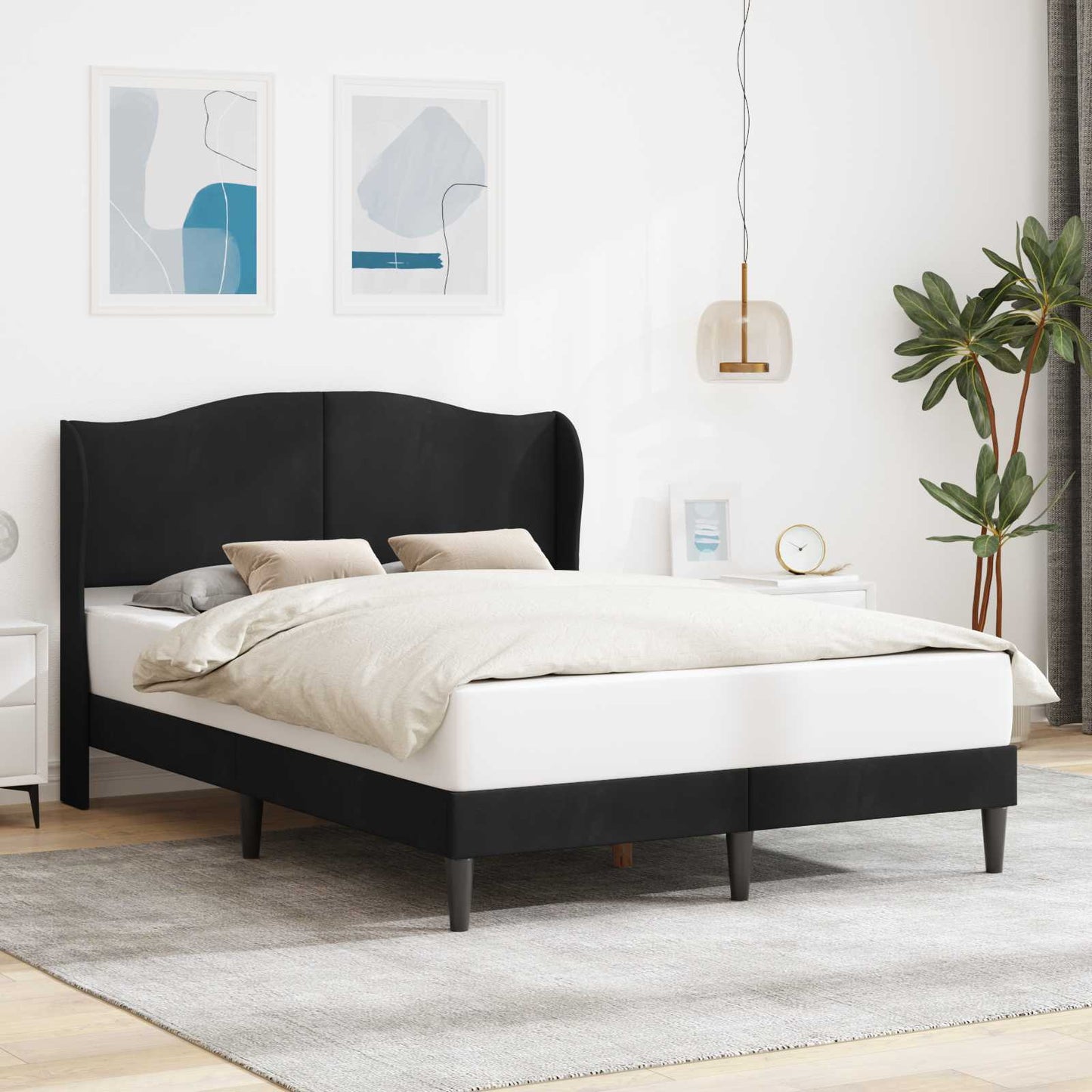 Sengestel med hovedgærde Sort 160 x 200 cm Fløjl