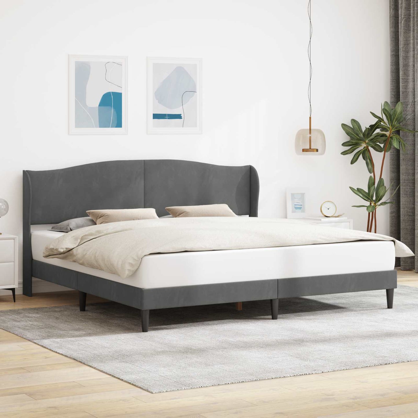 Sengestel med hovedgærde Mørkegrå 180 x 200 cm Fløjl