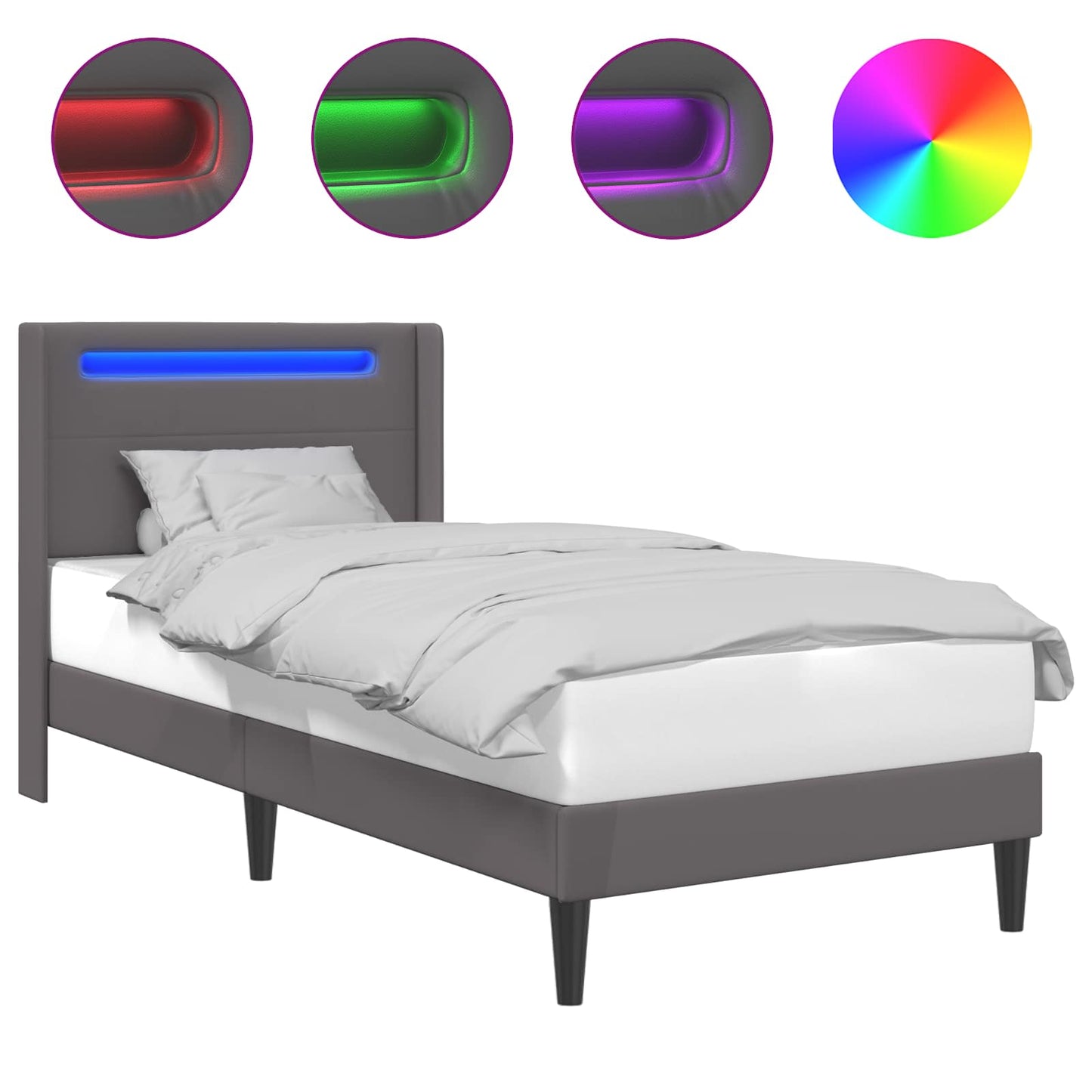 Sengestel med LED-lysstrimler Grå 80 x 200 cm Kunstlæder