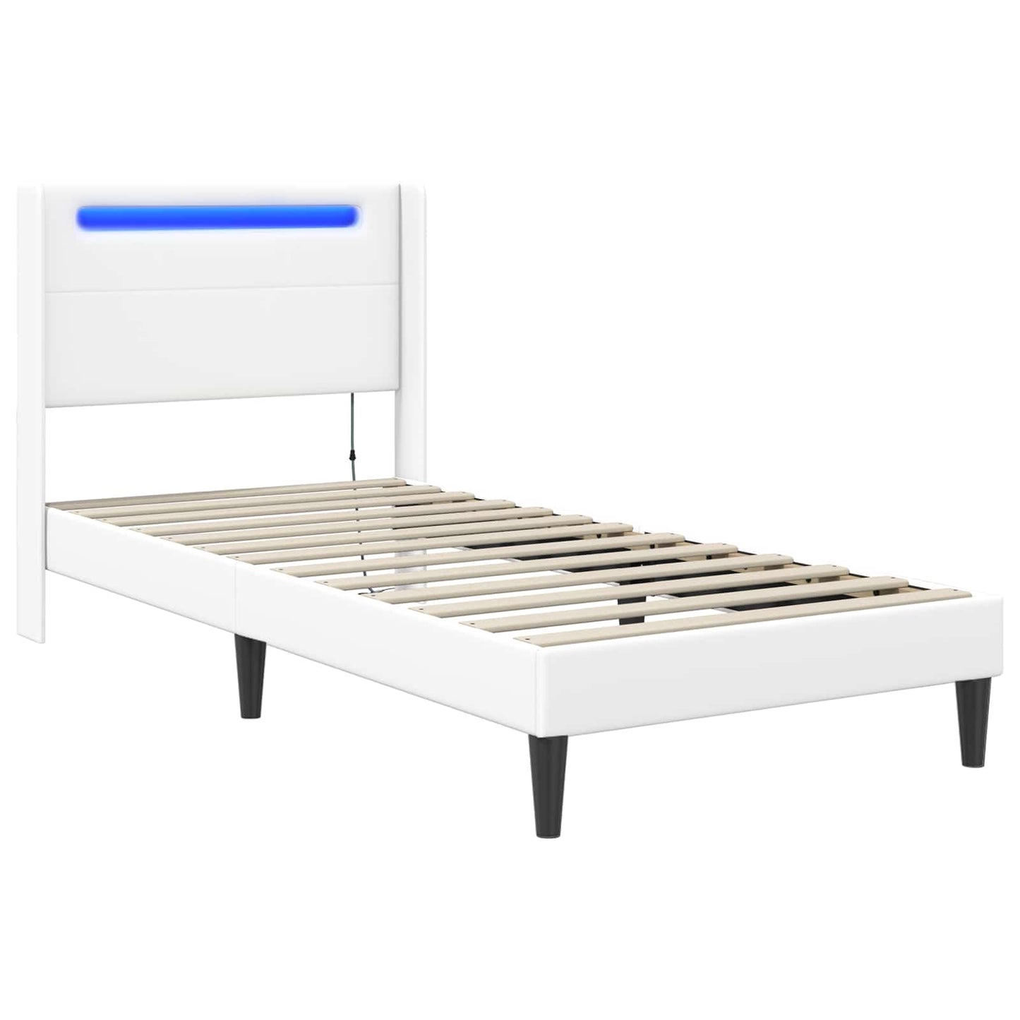 Sengestel med LED-lysstrimler Hvid 80 x 200 cm Kunstlæder