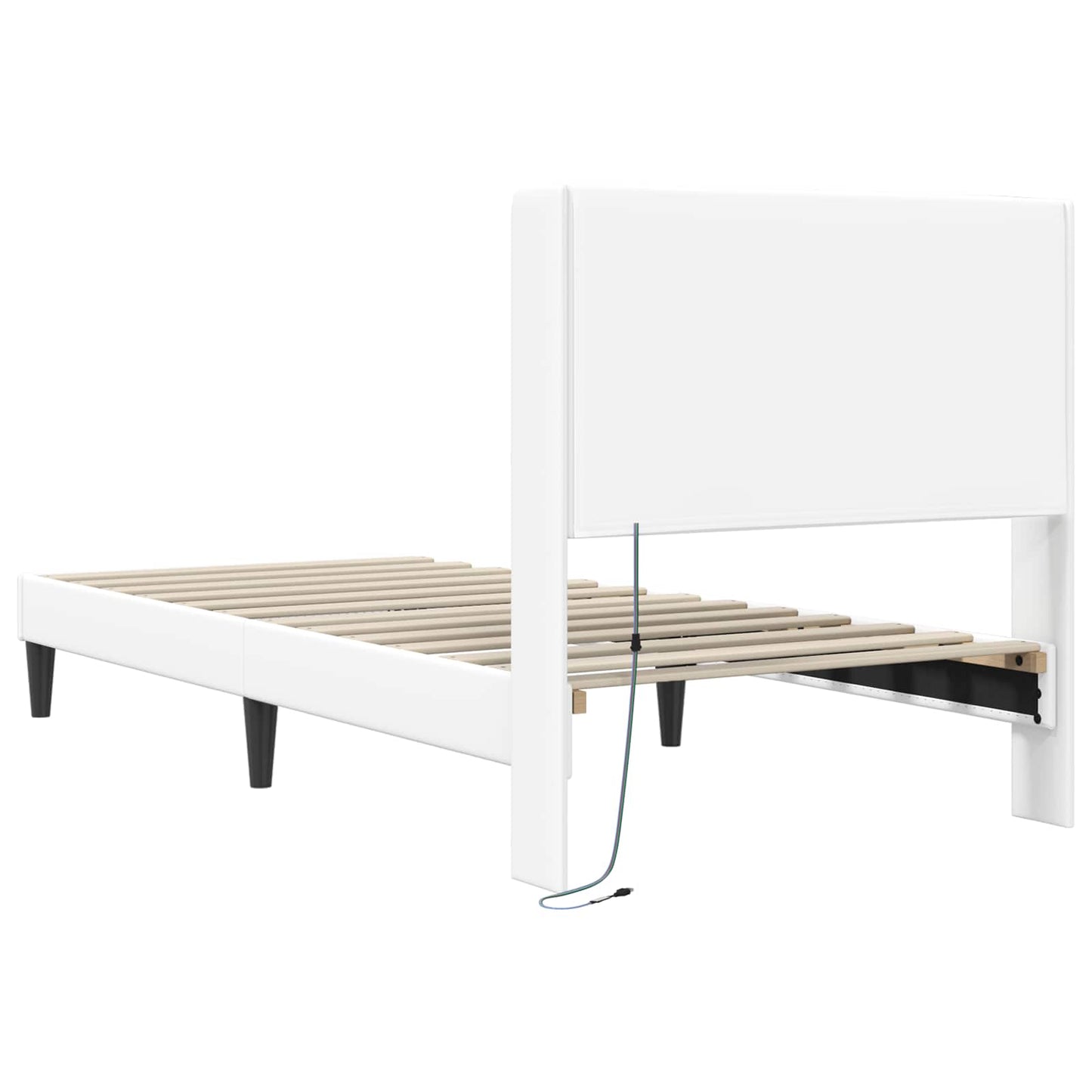 Sengestel med LED-lysstrimler Hvid 90 x 190 cm Kunstlæder
