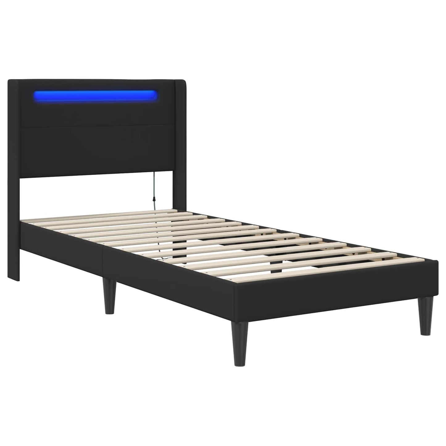 Sengestel med LED-lysstrimler Sort 90 x 200 cm Kunstlæder