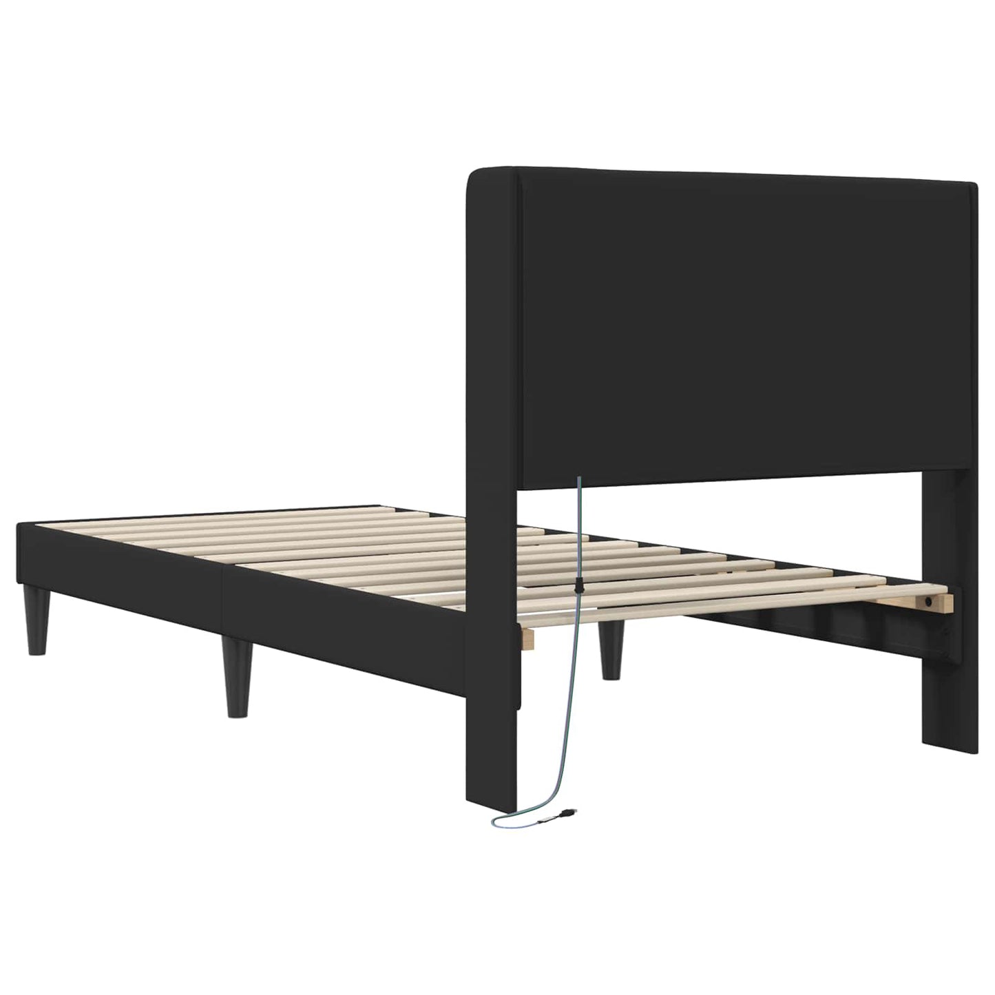 Sengestel med LED-lysstrimler Sort 90 x 200 cm Kunstlæder