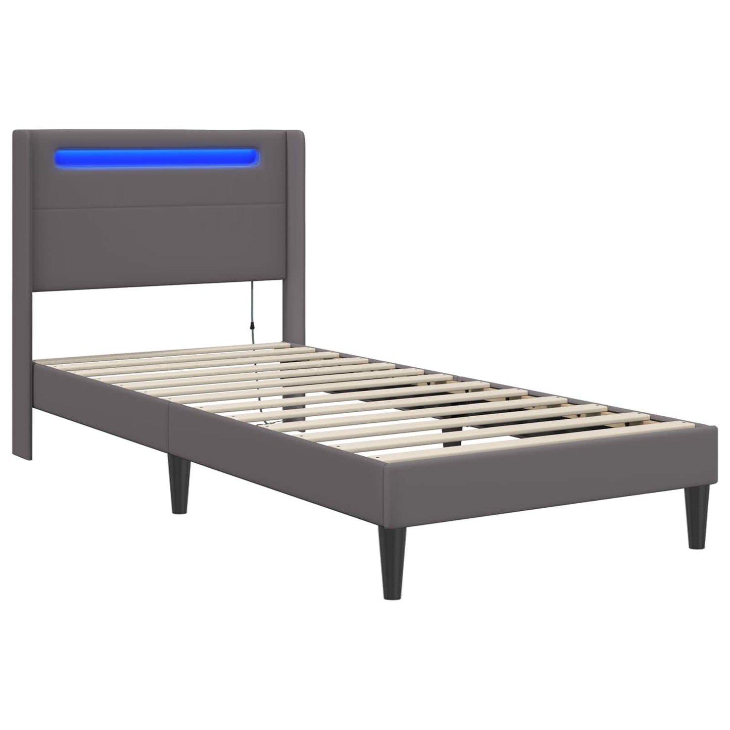 Sengestel med LED-lysstrimler Grå 100 x 200 cm Kunstlæder