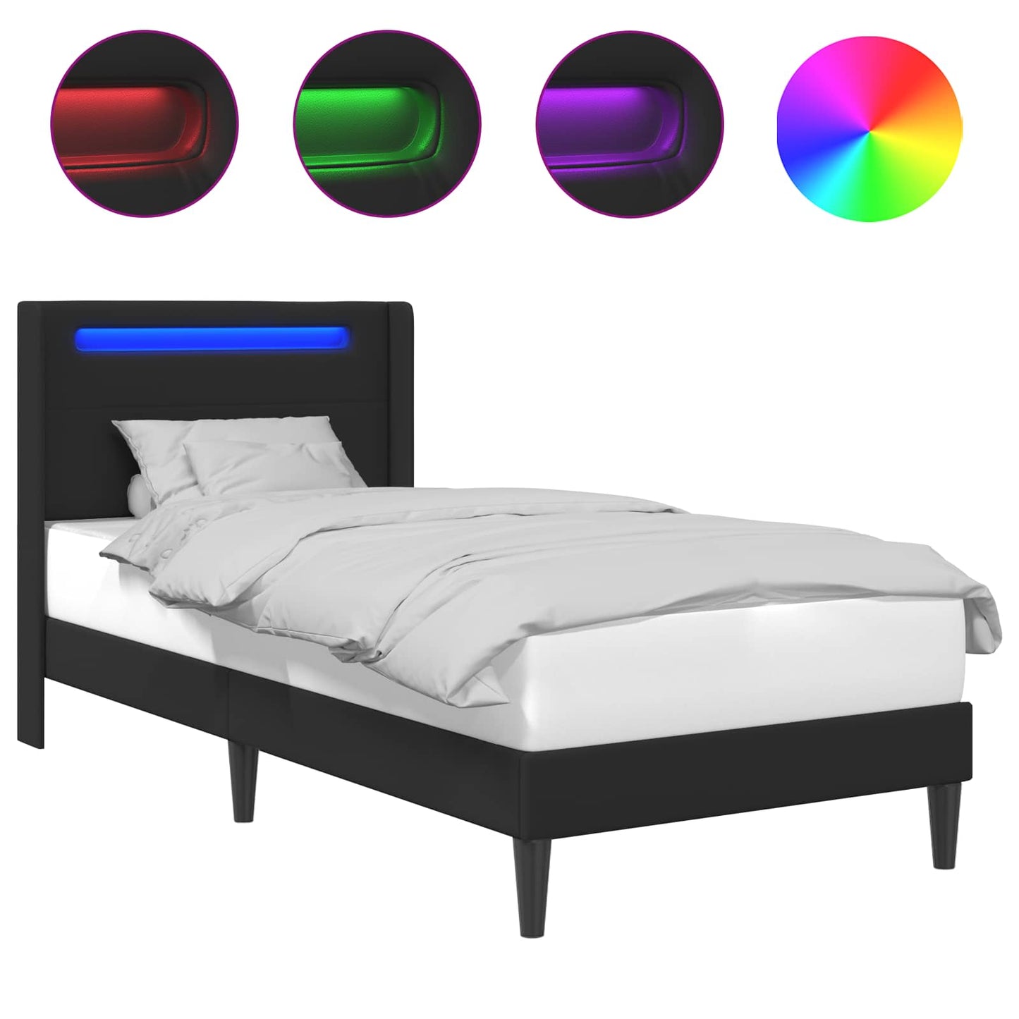 Sengestel med LED-lysstrimler Sort 100 x 200 cm Kunstlæder