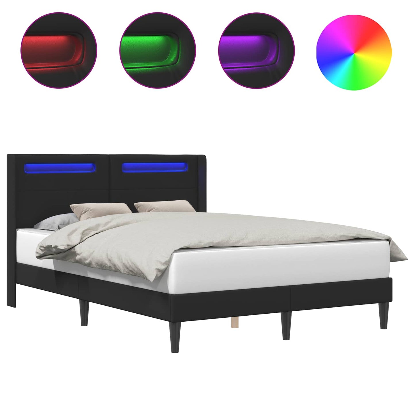 Sengestel med LED-lysstrimler Sort 120 x 190 cm Kunstlæder