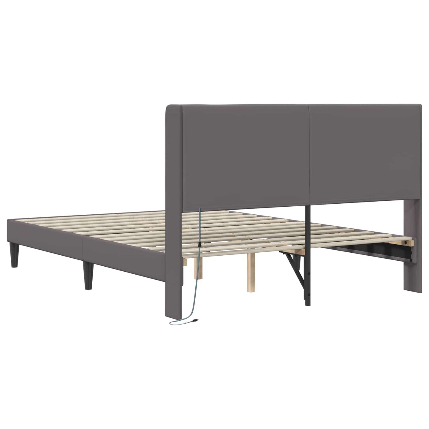 Sengestel med LED-lysstrimler Grå 140 x 200 cm Kunstlæder