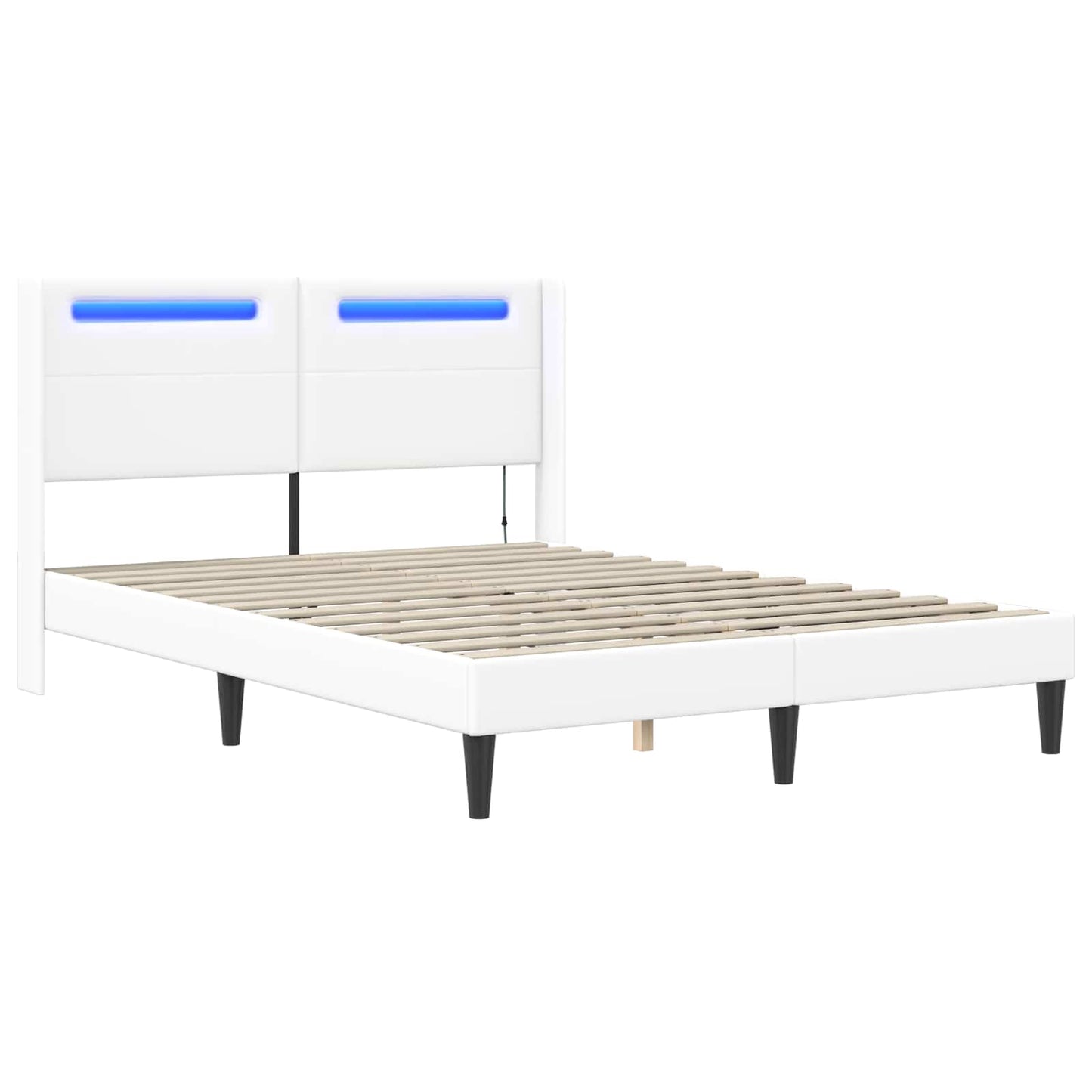 Sengestel med LED-lysstrimler Hvid 140 x 200 cm Kunstlæder