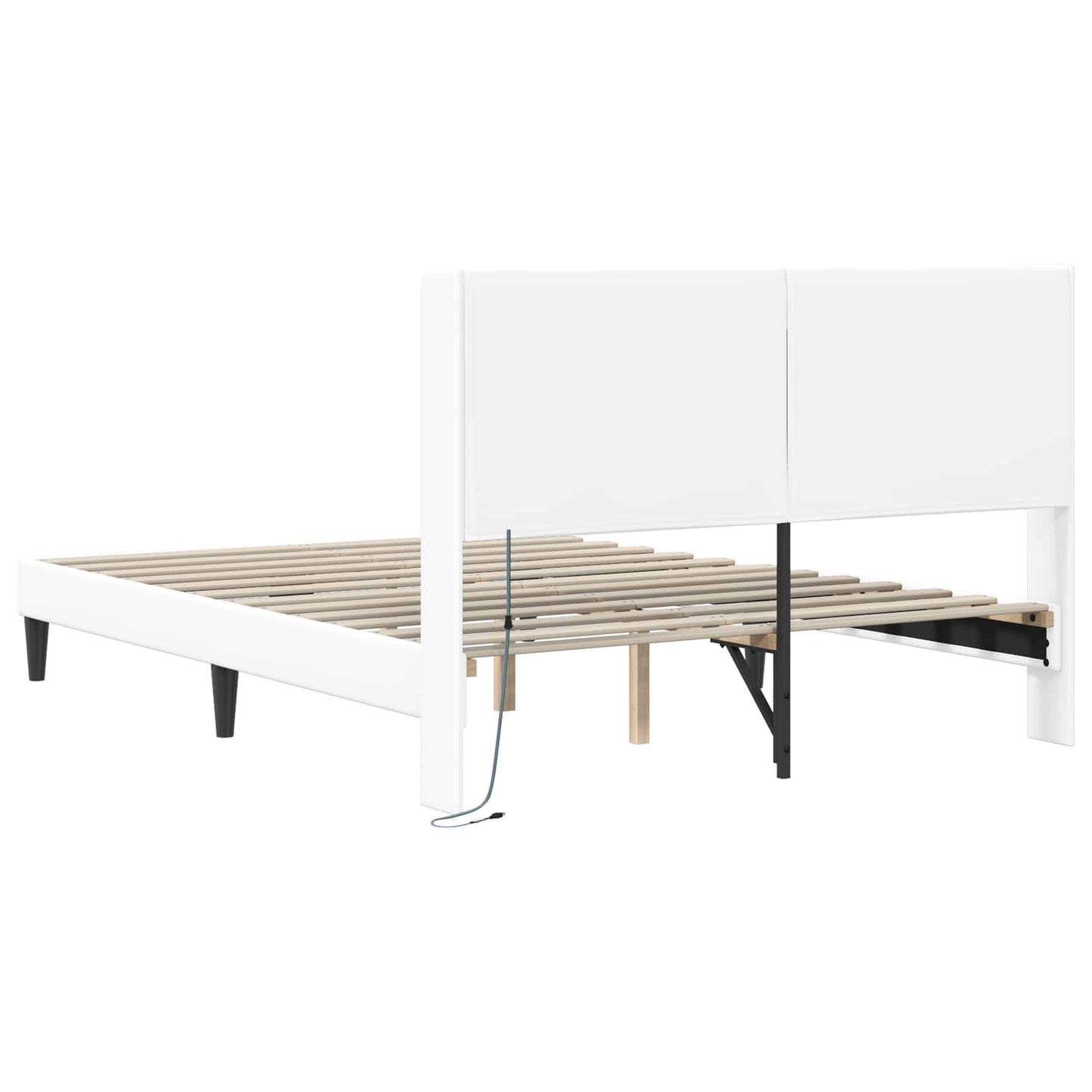 Sengestel med LED-lysstrimler Hvid 160 x 200 cm Kunstlæder