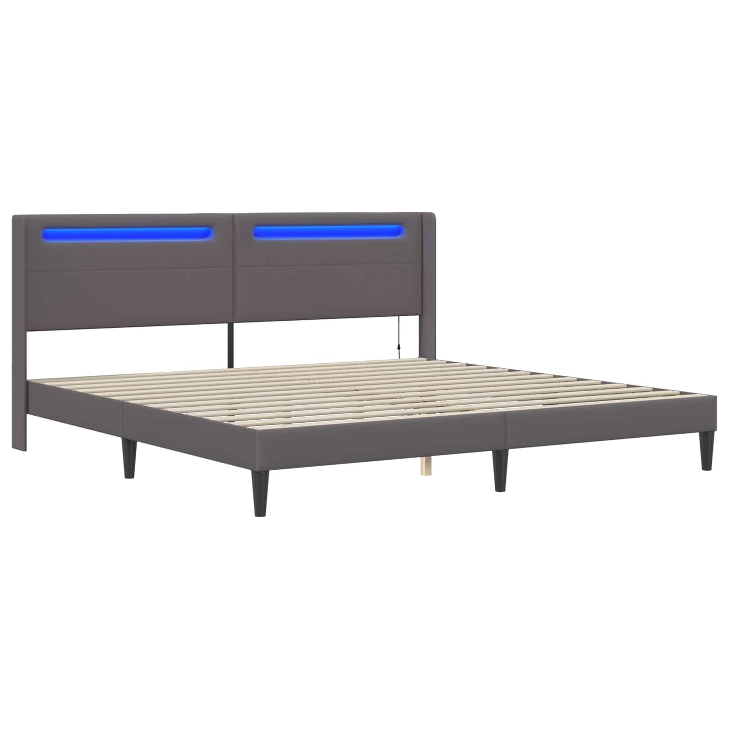 Sengestel med LED-lysstrimler Grå 180 x 200 cm Kunstlæder